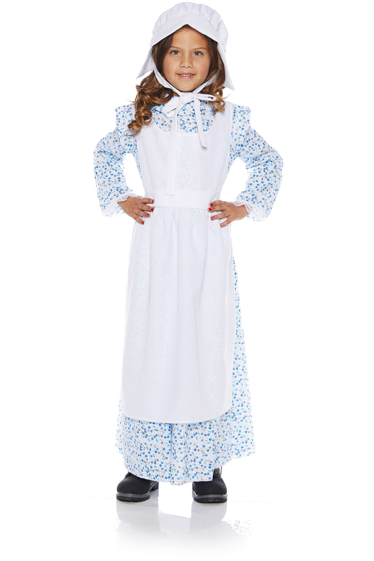 Prairie Full Length Dress Attached Apron Bonnet Western Costume