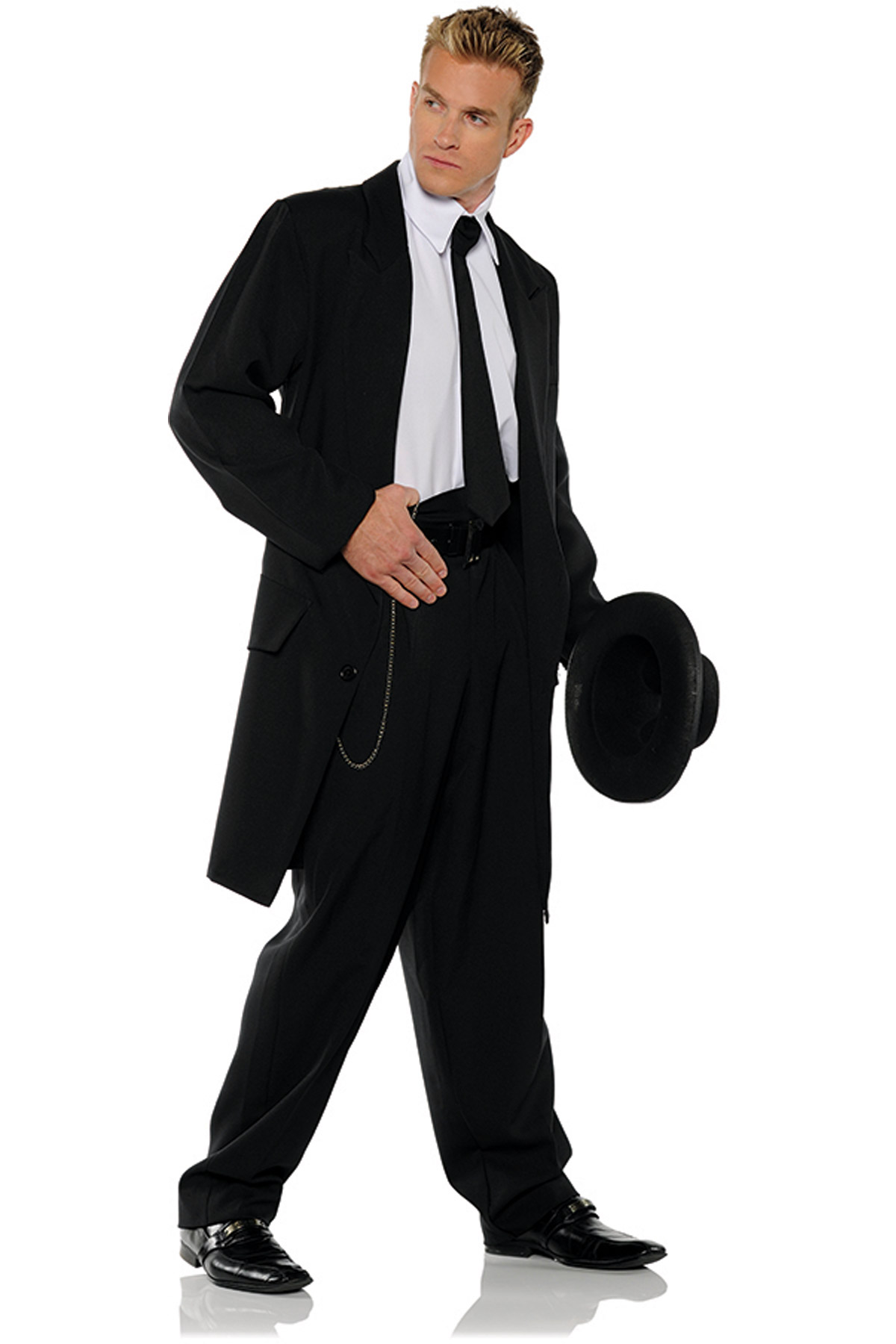 Zoot Suit Black Elongated Jacket Faux Shirt Pants Gangster Costume