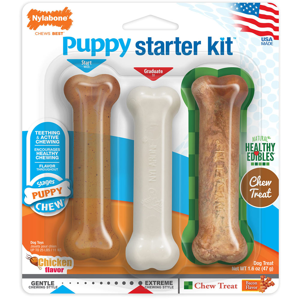 Nylabone Puppy Starter Kit Chew Toys And Treat 3Ct
