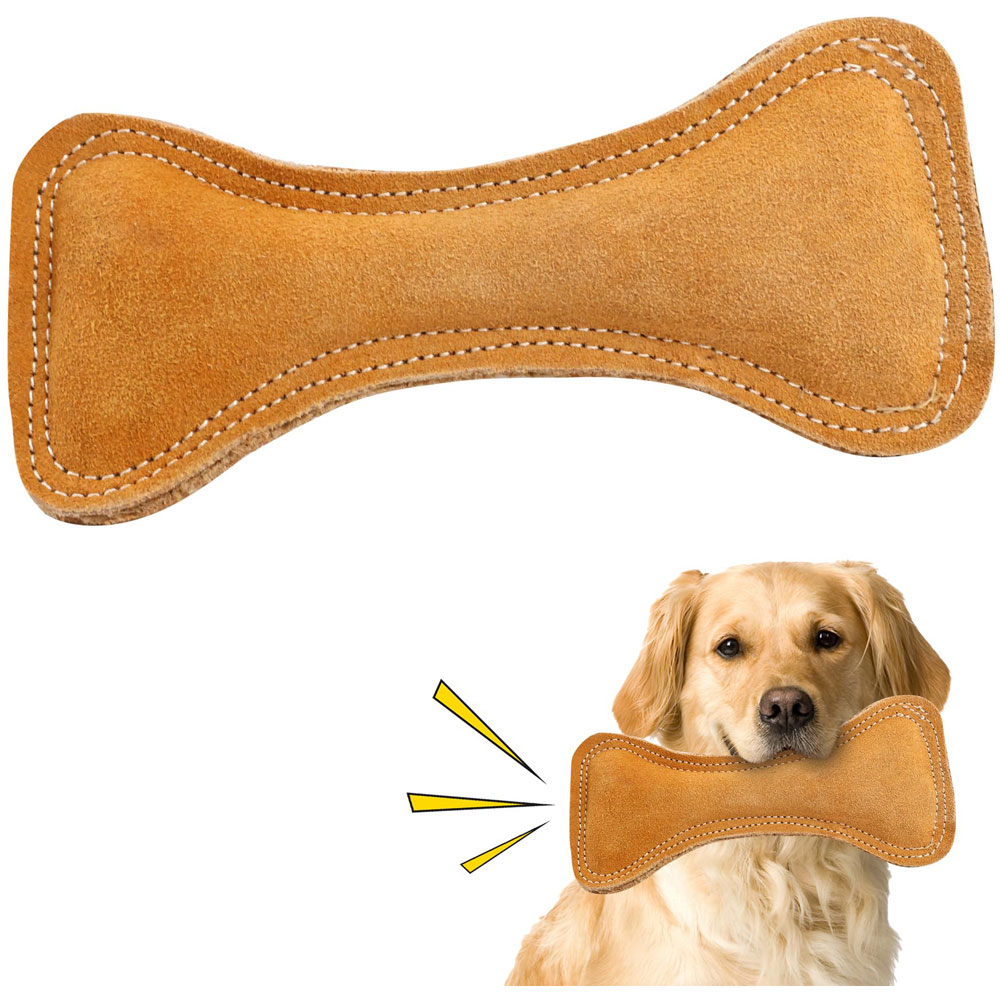 Spot Durafused Leather Bone Durable Dog Toy With Squeaker Re