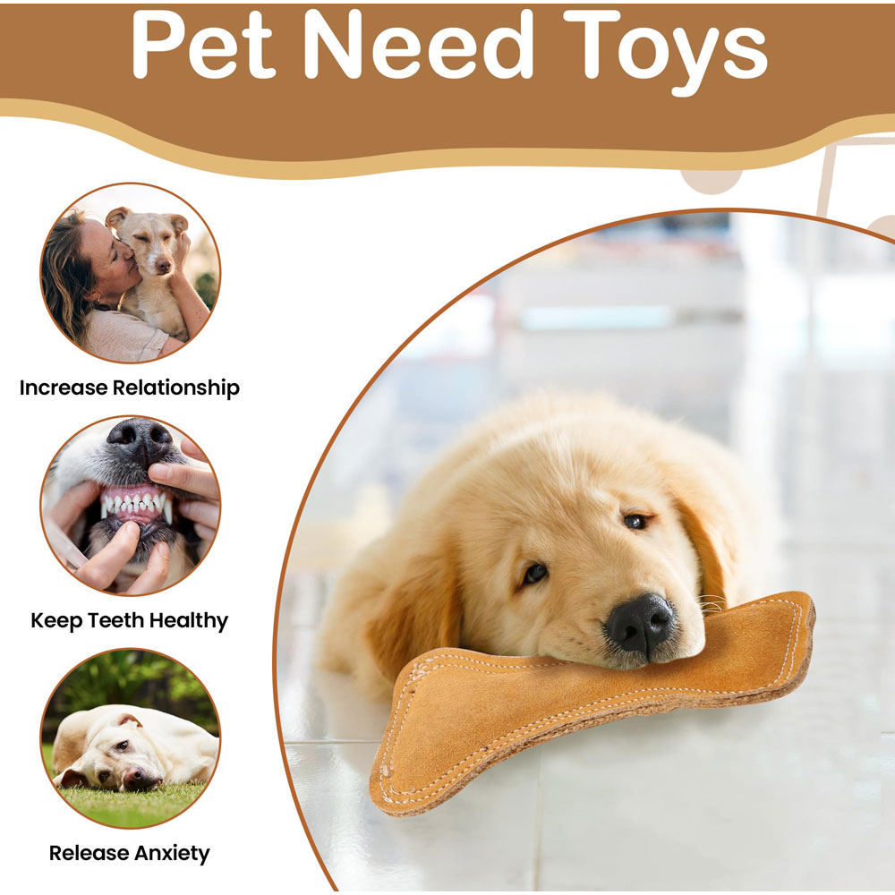 Spot Durafused Leather Bone Durable Dog Toy With Squeaker Real & Jute Fabric Int