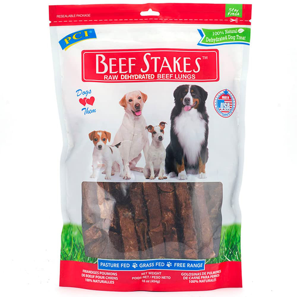 Pci Beef Stakes Raw Dehydrated Lungs Dog Treat 16 Oz 1Lb
