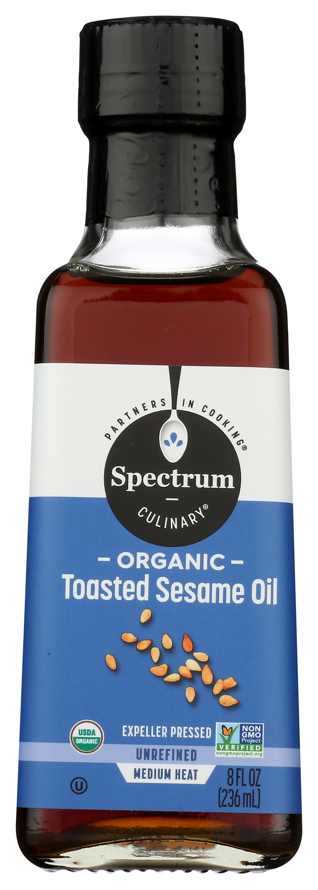 Spectrum Organic Toasted Sesame Oil 8 Oz Expeller Pressed Unrefined