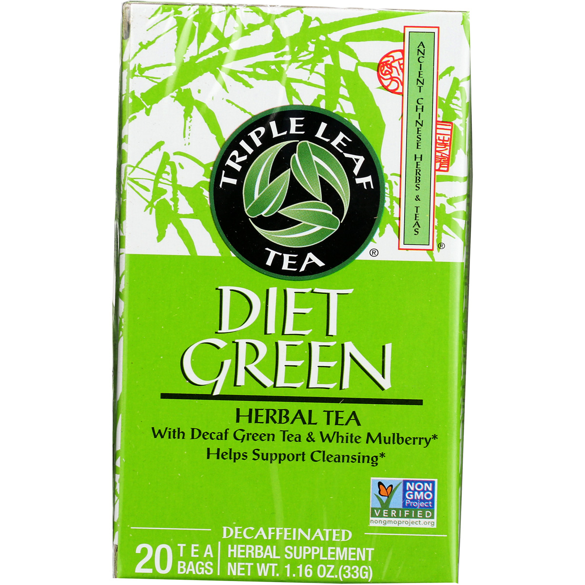 Diet Green Herbal Tea Decaf With Mulberry By Triple Leaf 20 Bags Seeds