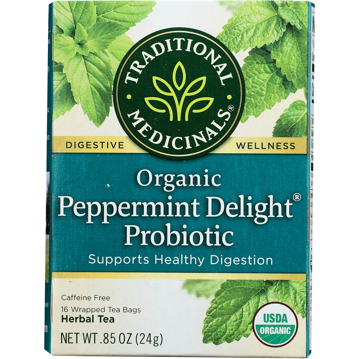 Traditional Medicinals Peppermint Delight Probiotic Herbal Tea 16 Bags