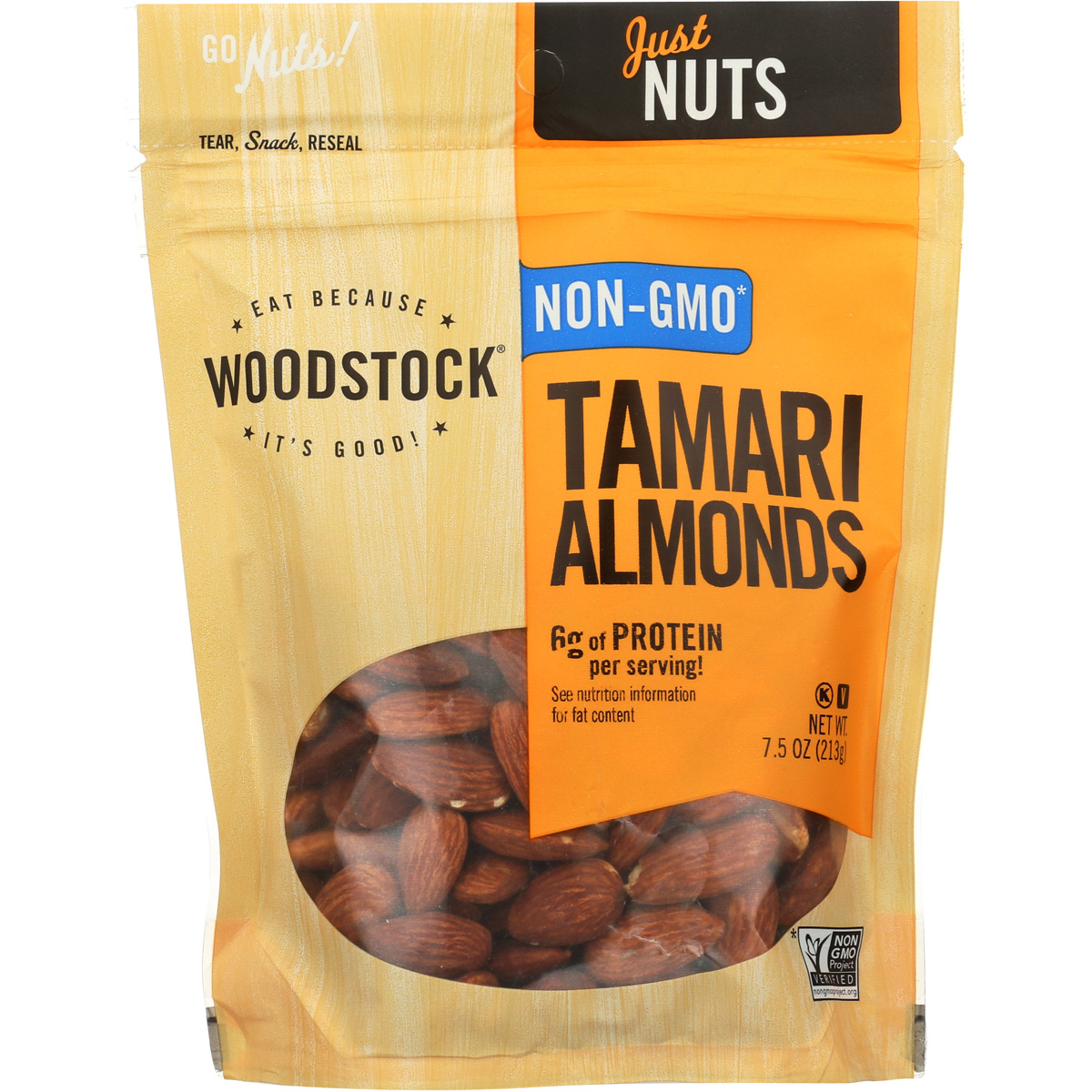 Woodstock Tamari Almonds Non-Gmo 7.5 Oz Roasted Pouch