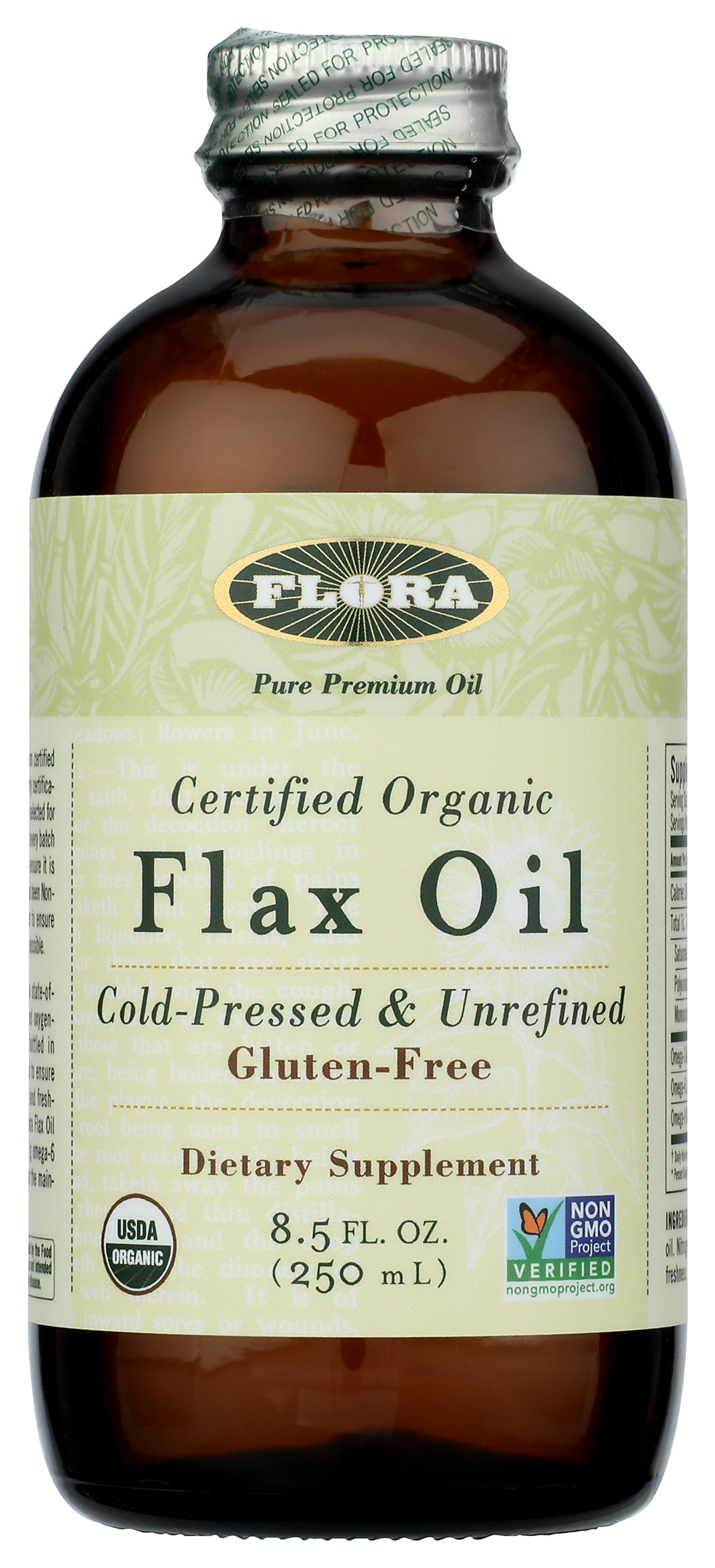 Flora Flax Oil Certified Organic Dietary Supplement 8.5 Fl Oz