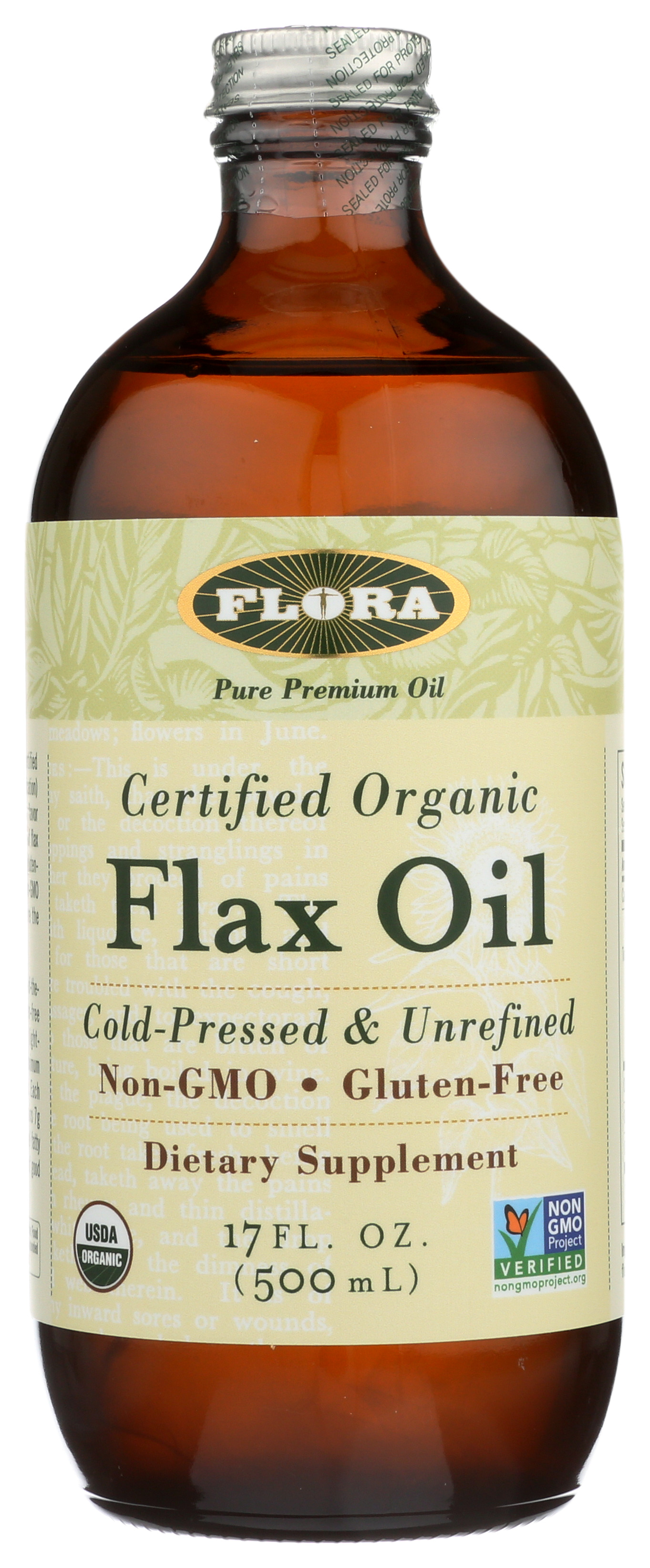 Flora Flax Oil Dietary Supplement Organic Cold-Pressed Unrefined 17 Fl Oz
