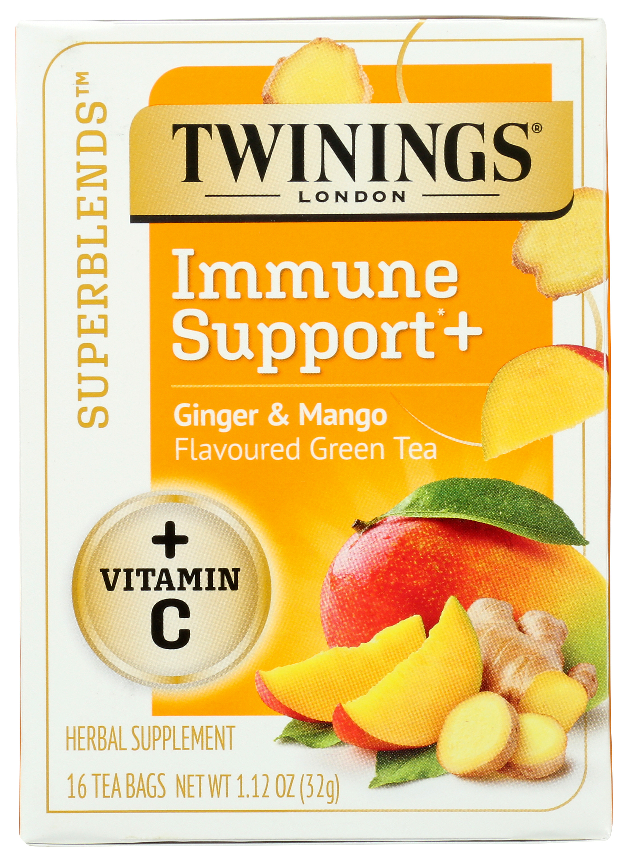 Twinings Ginger Mango Green Tea Immune Support Herbal 16 Bags