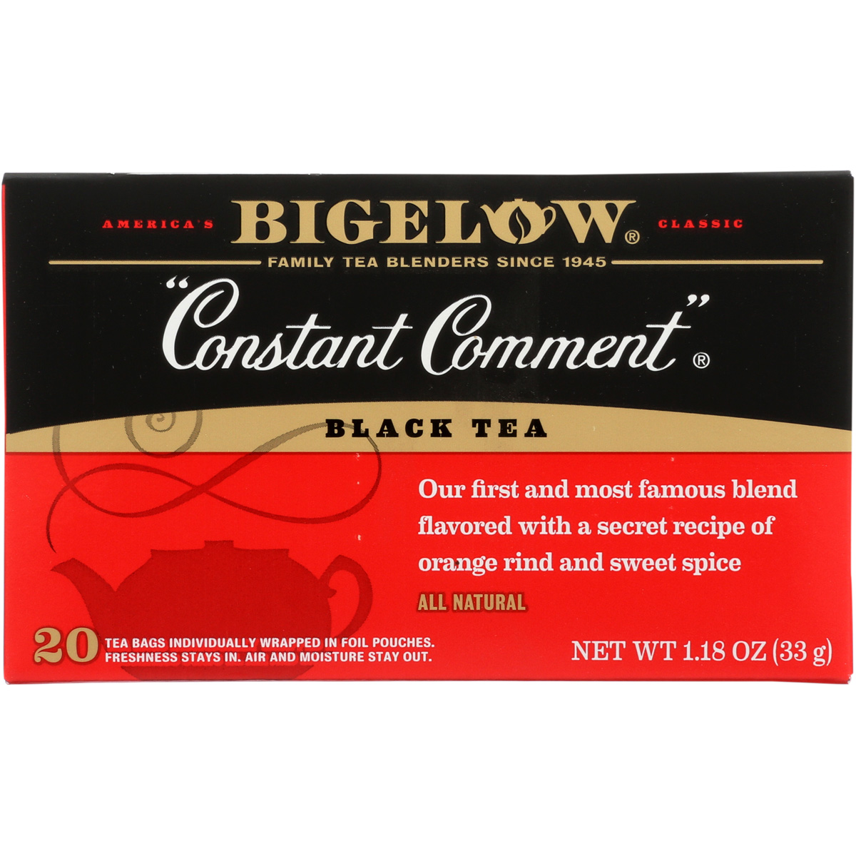 Bigelow Constant Comment Black Tea 20 Bags Premium Bag