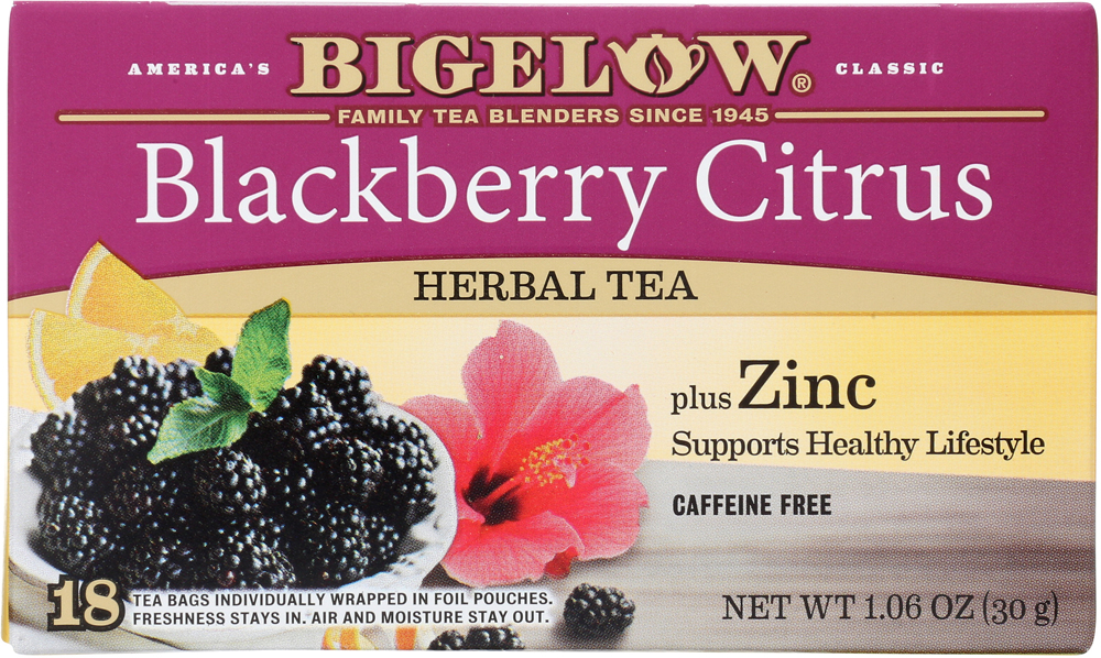 Bigelow Herbal Blackberry Citrus Tea 18 Bags Caffeine Free Bag
