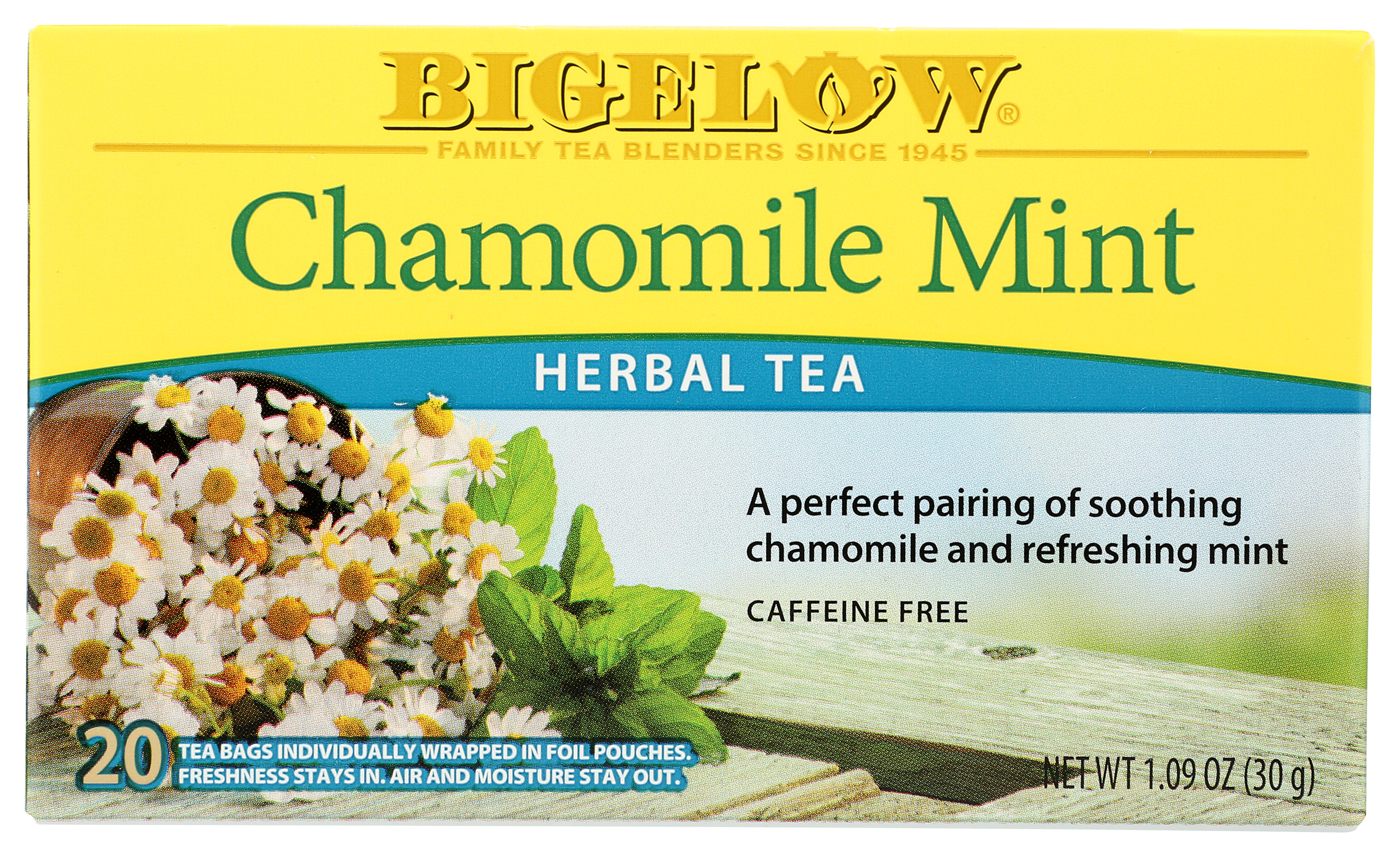 Bigelow Chamomile Mint Herbal Tea Bags 20 Count Caffeine Free Bag