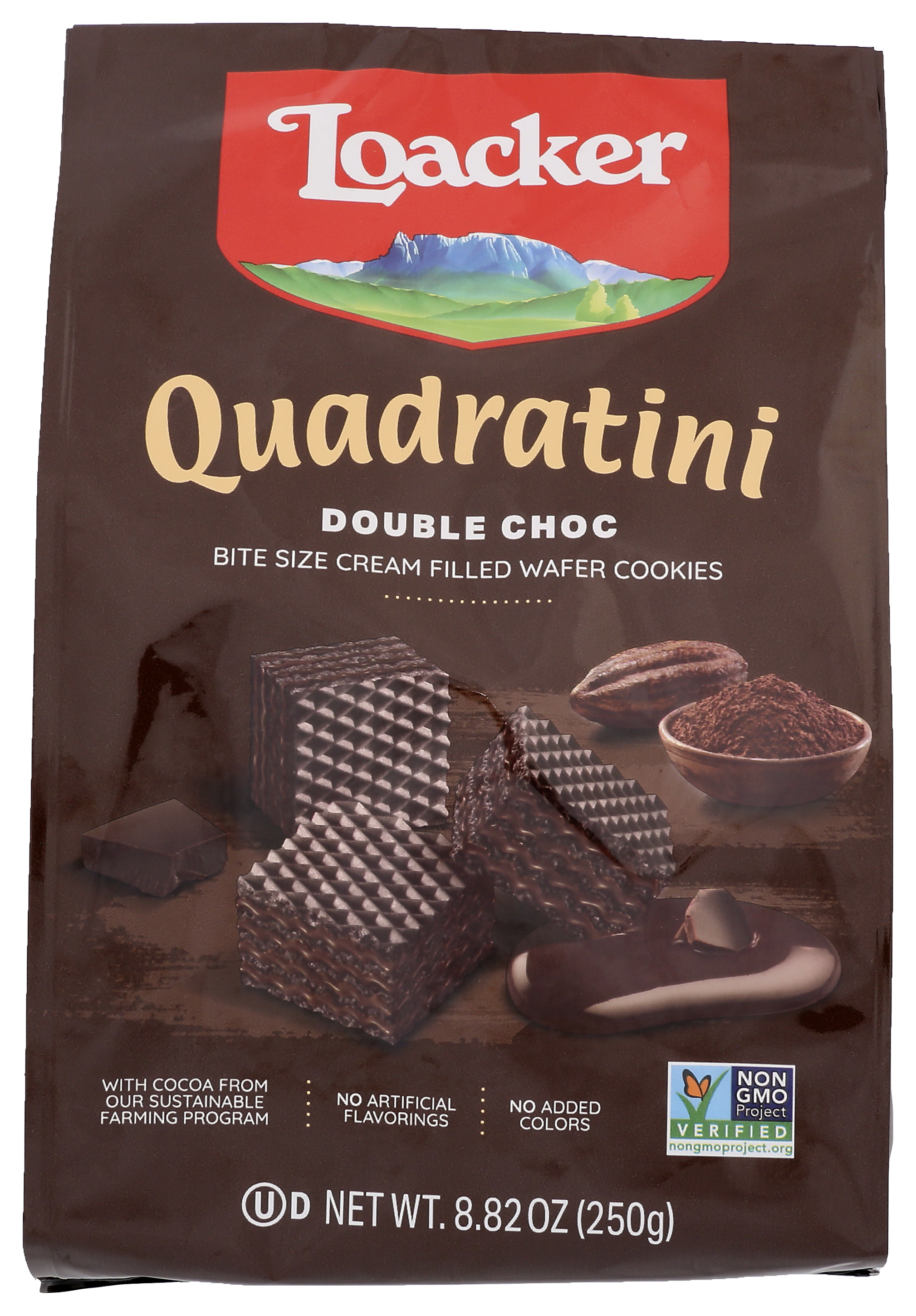 Loacker Double Chocolate Quadratini Bite Size Wafer Cookies 8.82 Ounce Oz
