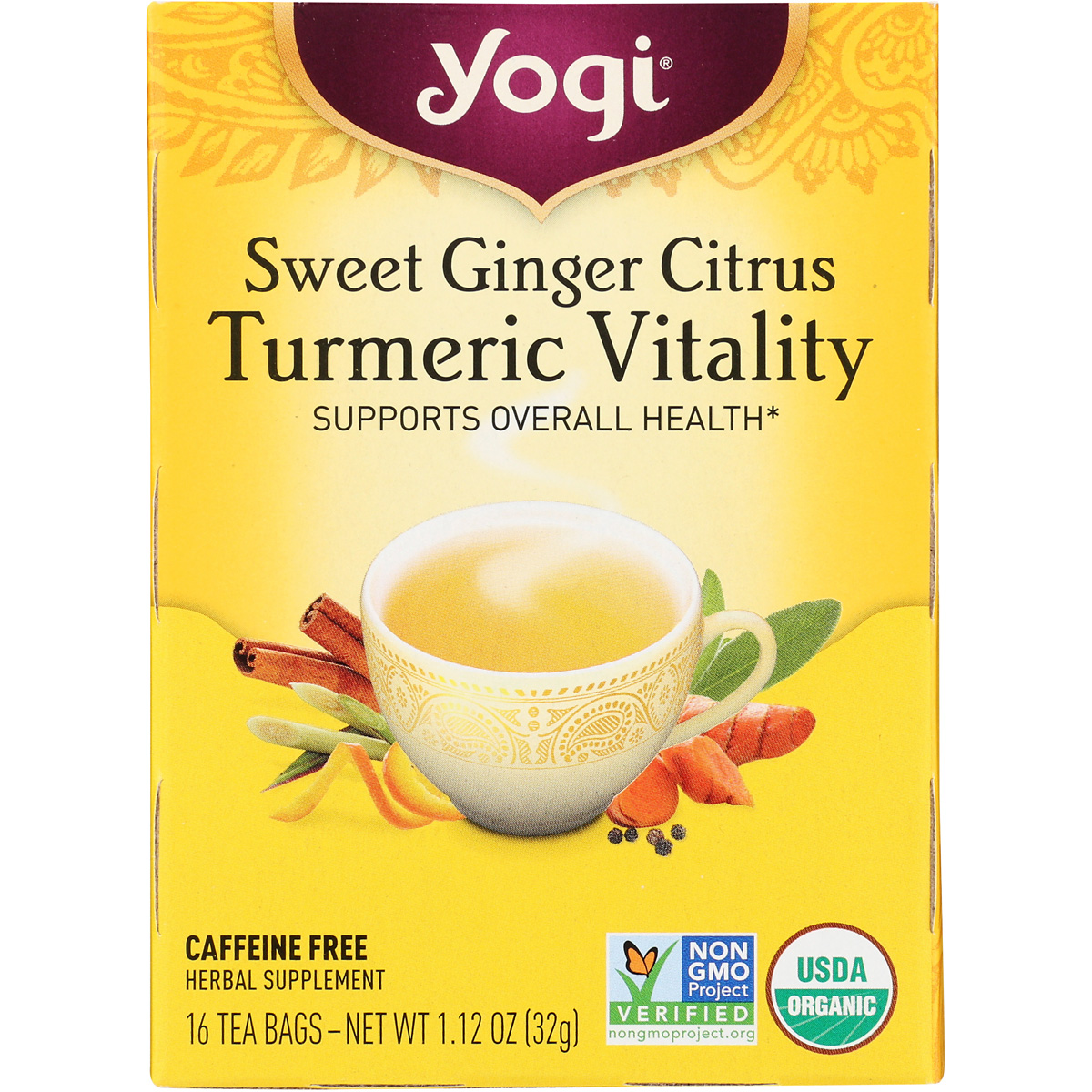 Sweet Ginger Citrus Turmeric Vitality Tea By Yogi 16 Count Ct