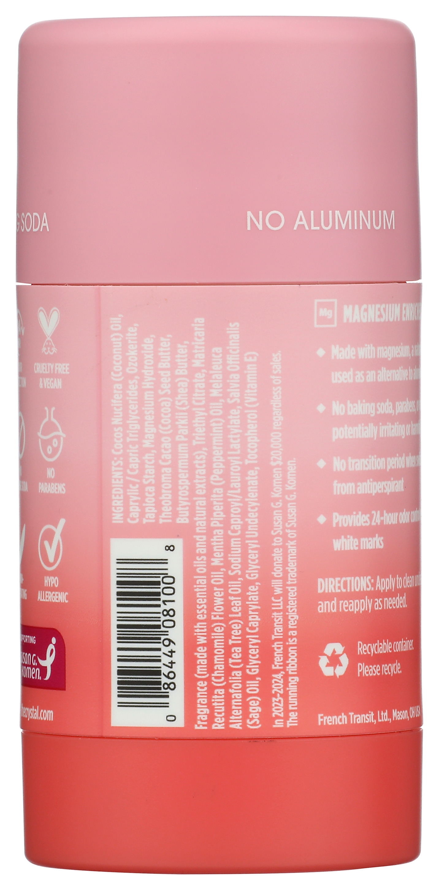 Crystal Magnesium Enriched Deodorant Stick Coconut Vanilla 2.5 Oz