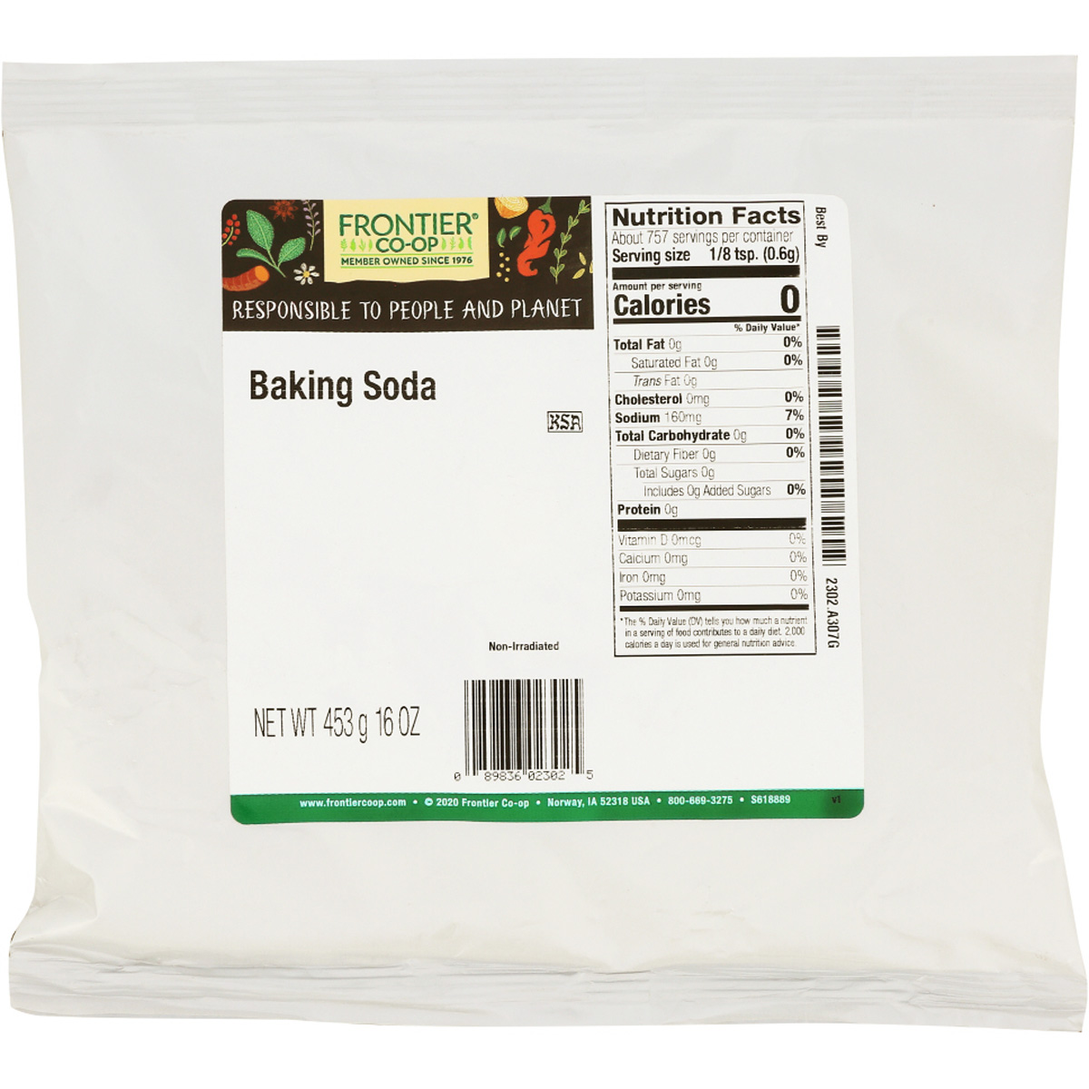 Frontier -Op Co-Op 1 Lb 453 G Baking Soda Powder