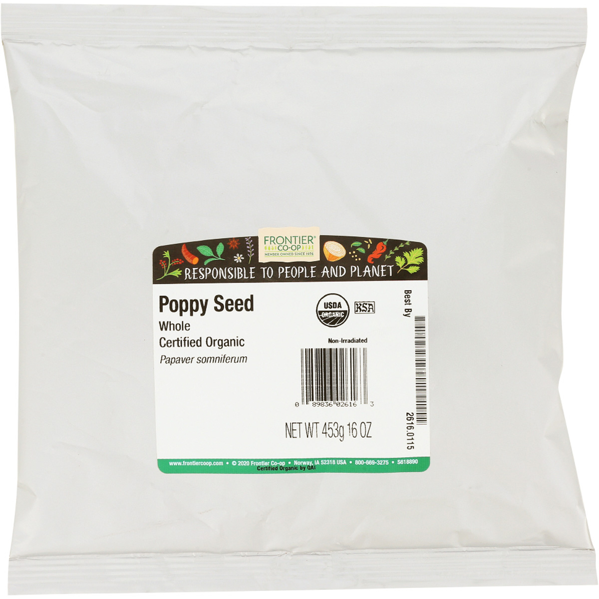 Frontier Poppy Seed Whole Certified Organic 1 Lb