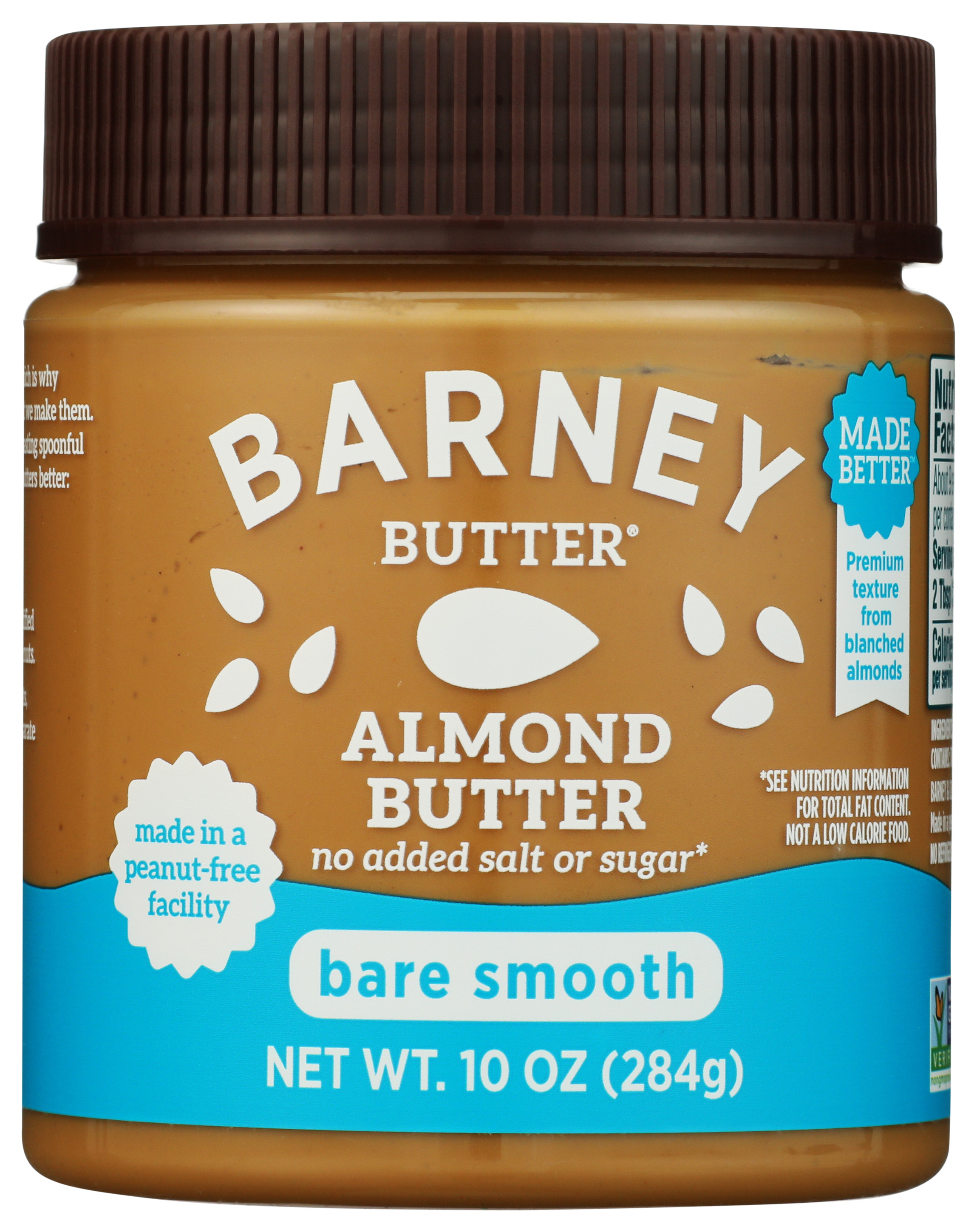 Barney Butter Almond Bare Smooth 10 Oz No Added Salt Or Sugar Non-Gmo