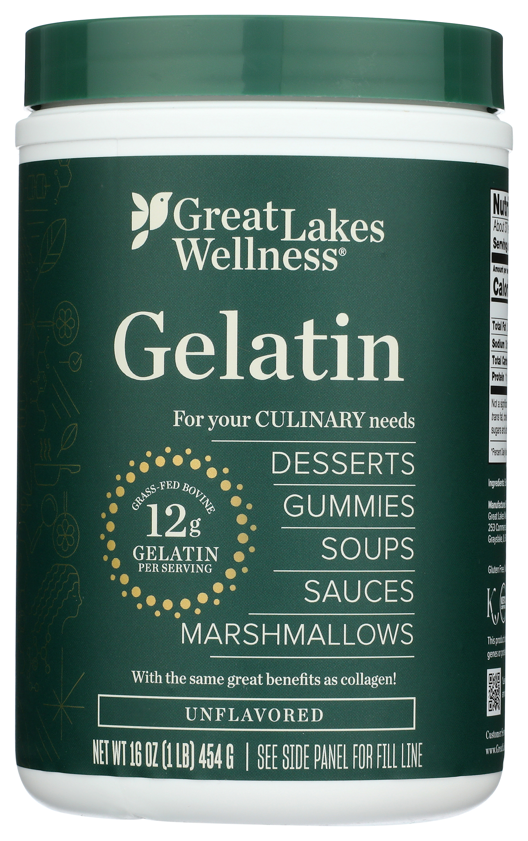 Great Lakes Wellness Beef Gelatin 16 Oz Culinary Use Gummies 12G