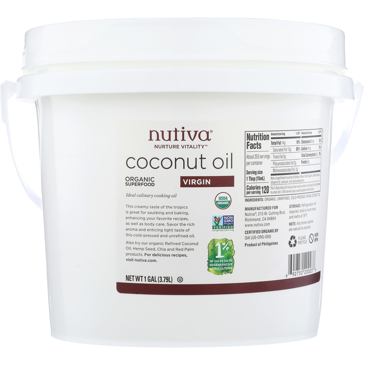 Nutiva Organic Virgin Coconut Oil 1 Gallon