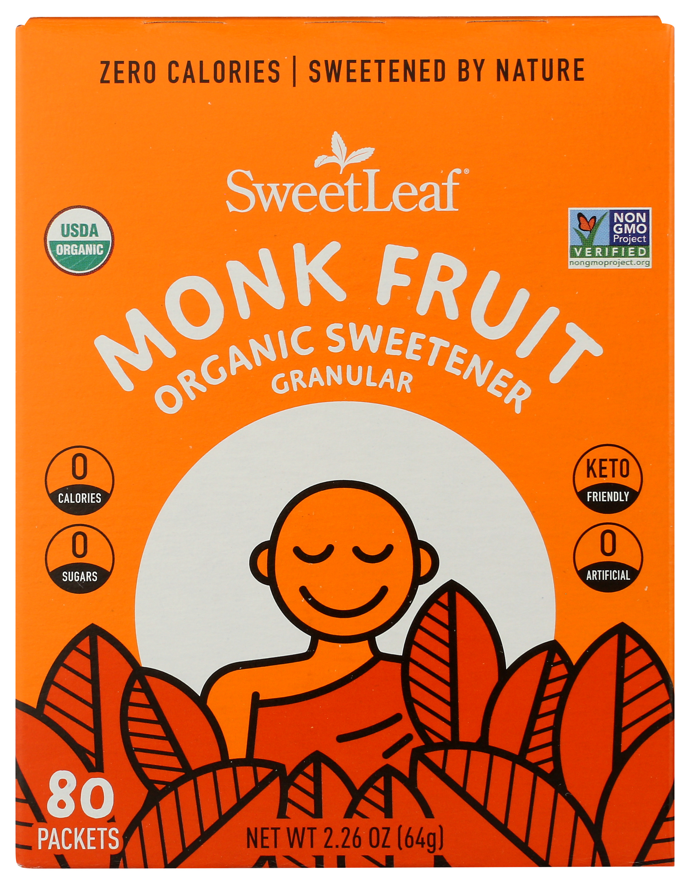Sweetleaf Organic Monk Fruit Granular Sweetener 80 Packets Tea Coffee