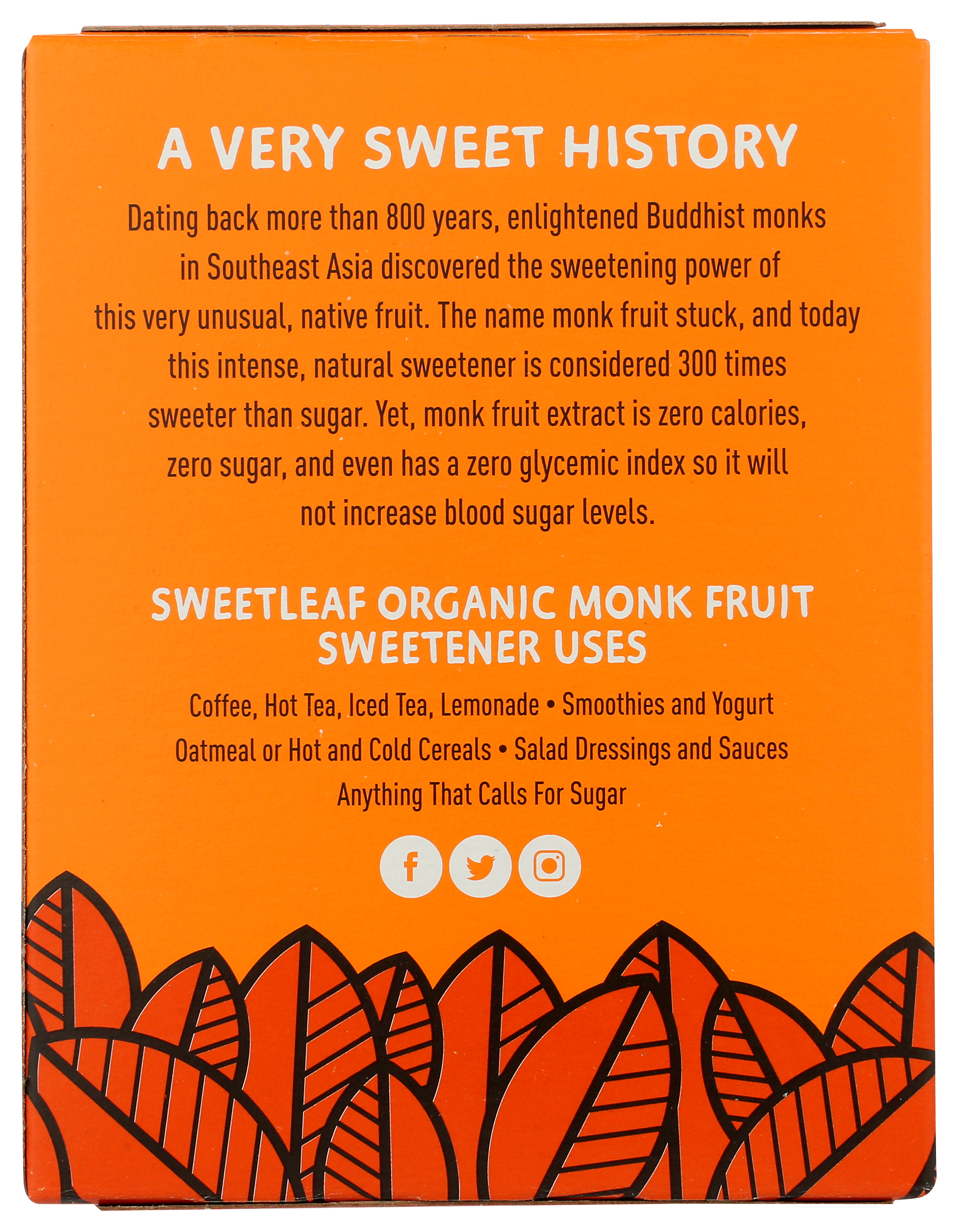 Sweetleaf Organic Monk Fruit Granular Sweetener 80 Packets Tea Coffee