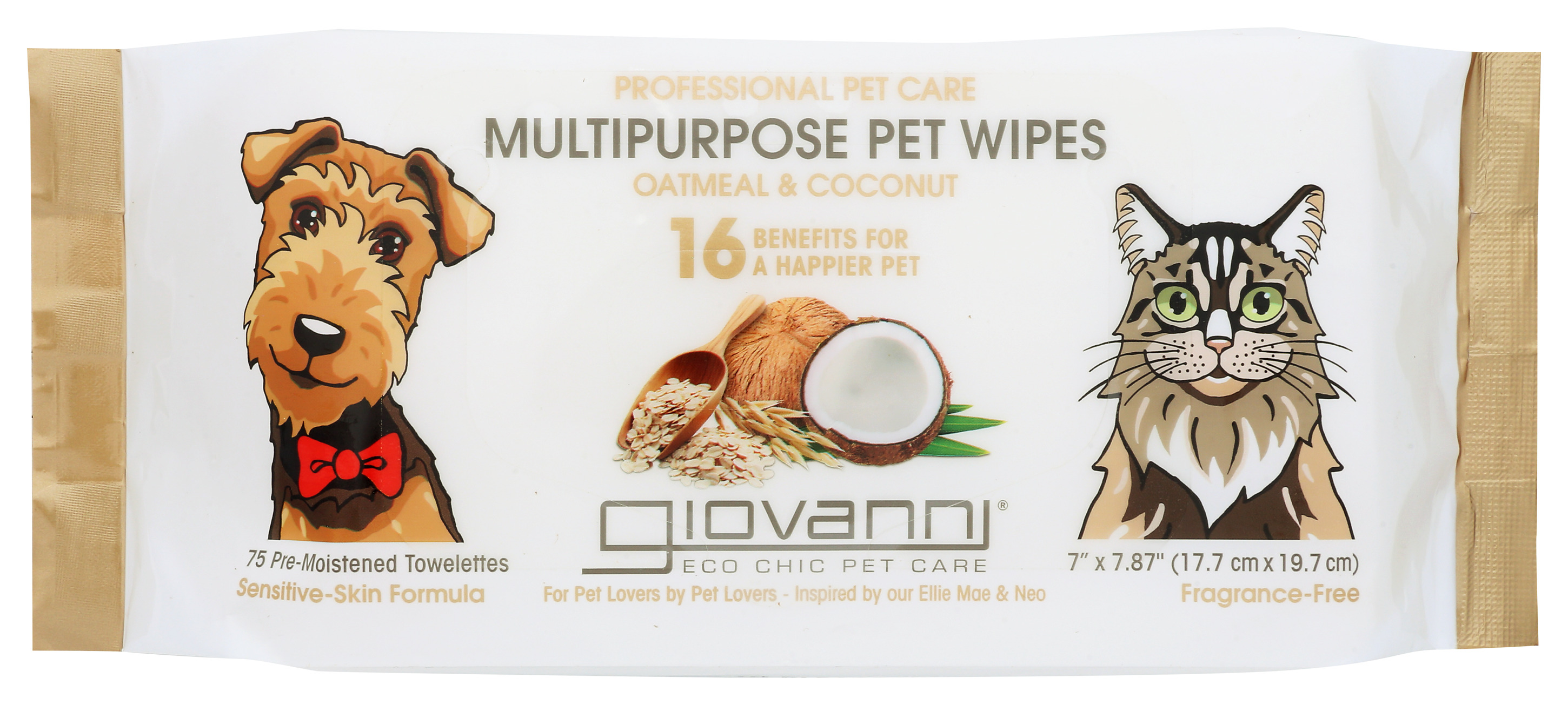 Giovanni Multipurpose Pet Wipes Oatmeal & Coconut 75 Counts