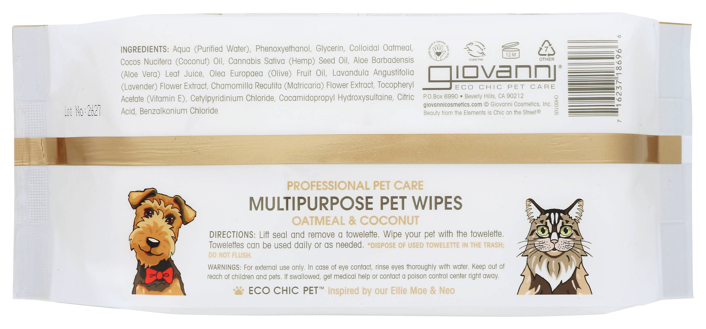 Giovanni Multipurpose Pet Wipes Oatmeal & Coconut 75 Counts