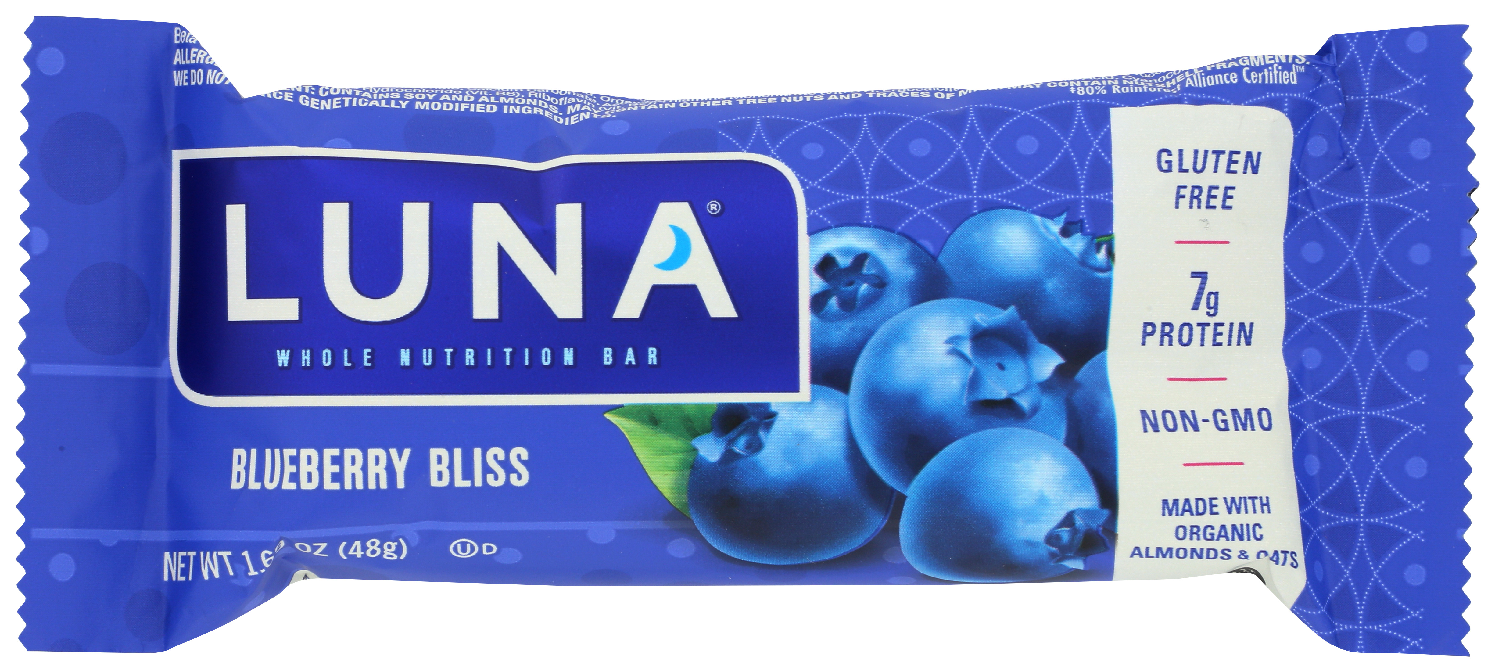 Blueberry Bliss Luna Whole Nutrition Protein Snack Bar 1.6 Oz Rice 1.69