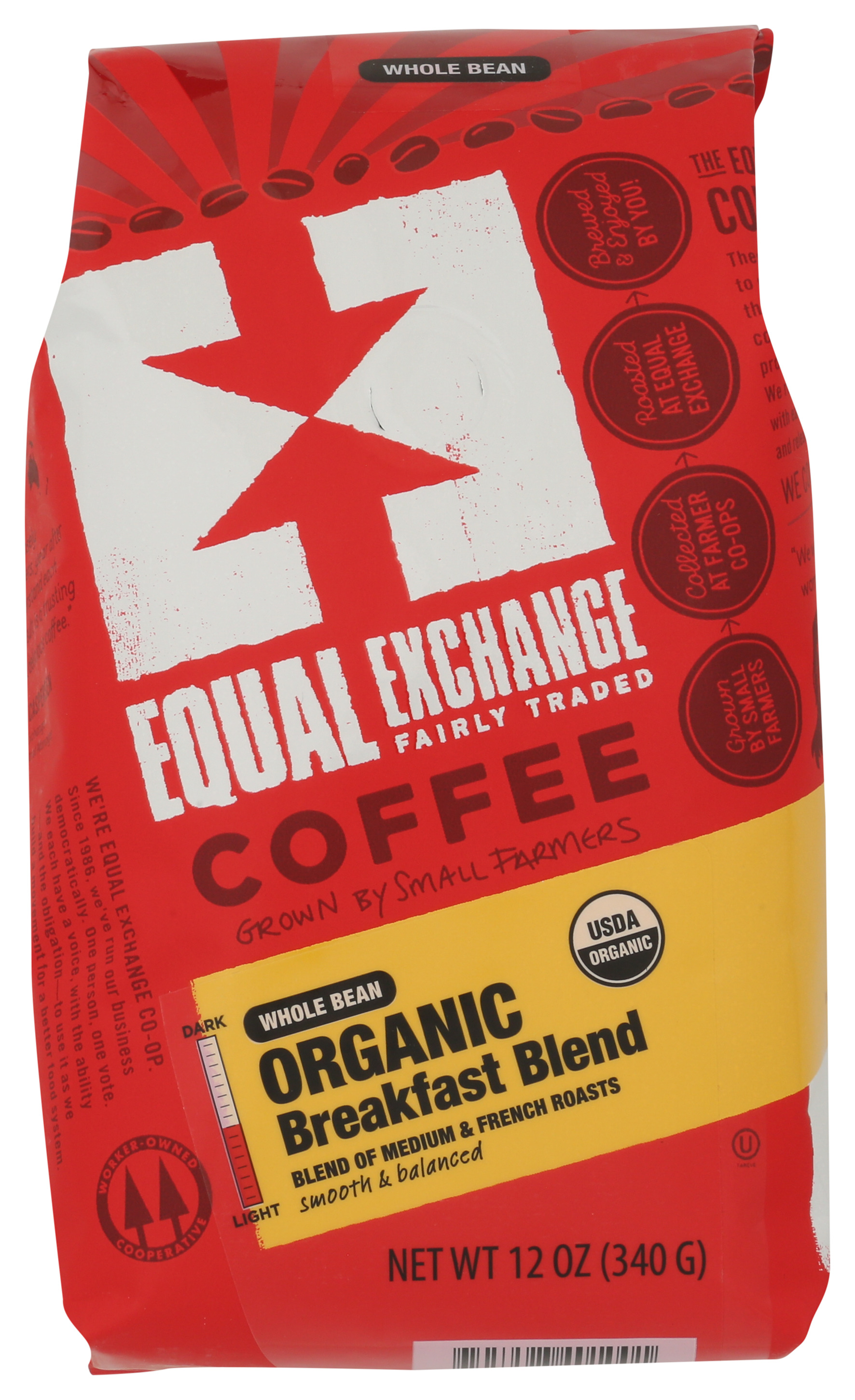 Equal Exchange Organic Whole Bean Coffee Breakfast Blend 12 