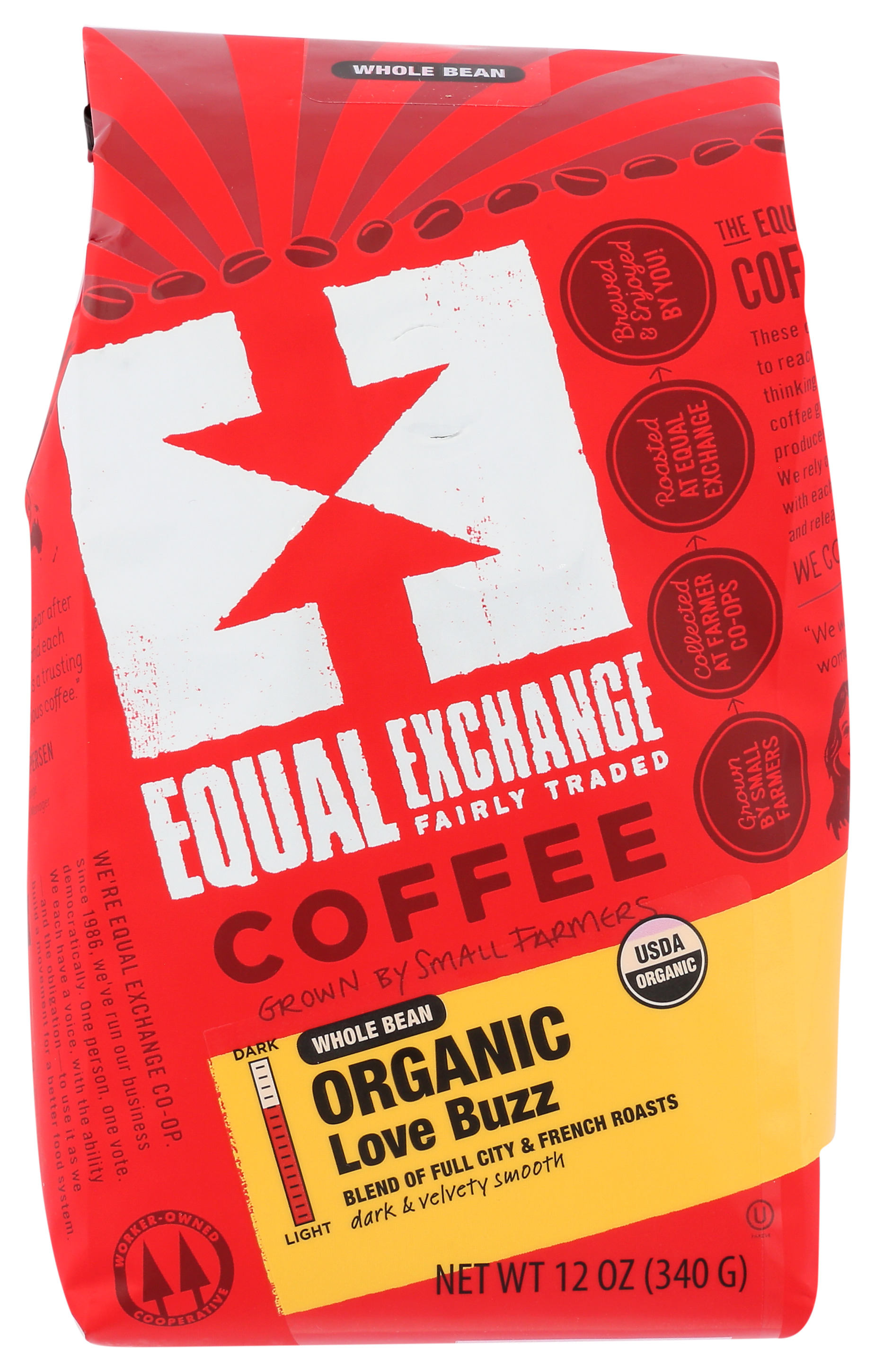 Equal Exchange Organic Love Buzz Whole Bean Coffee 12 Oz