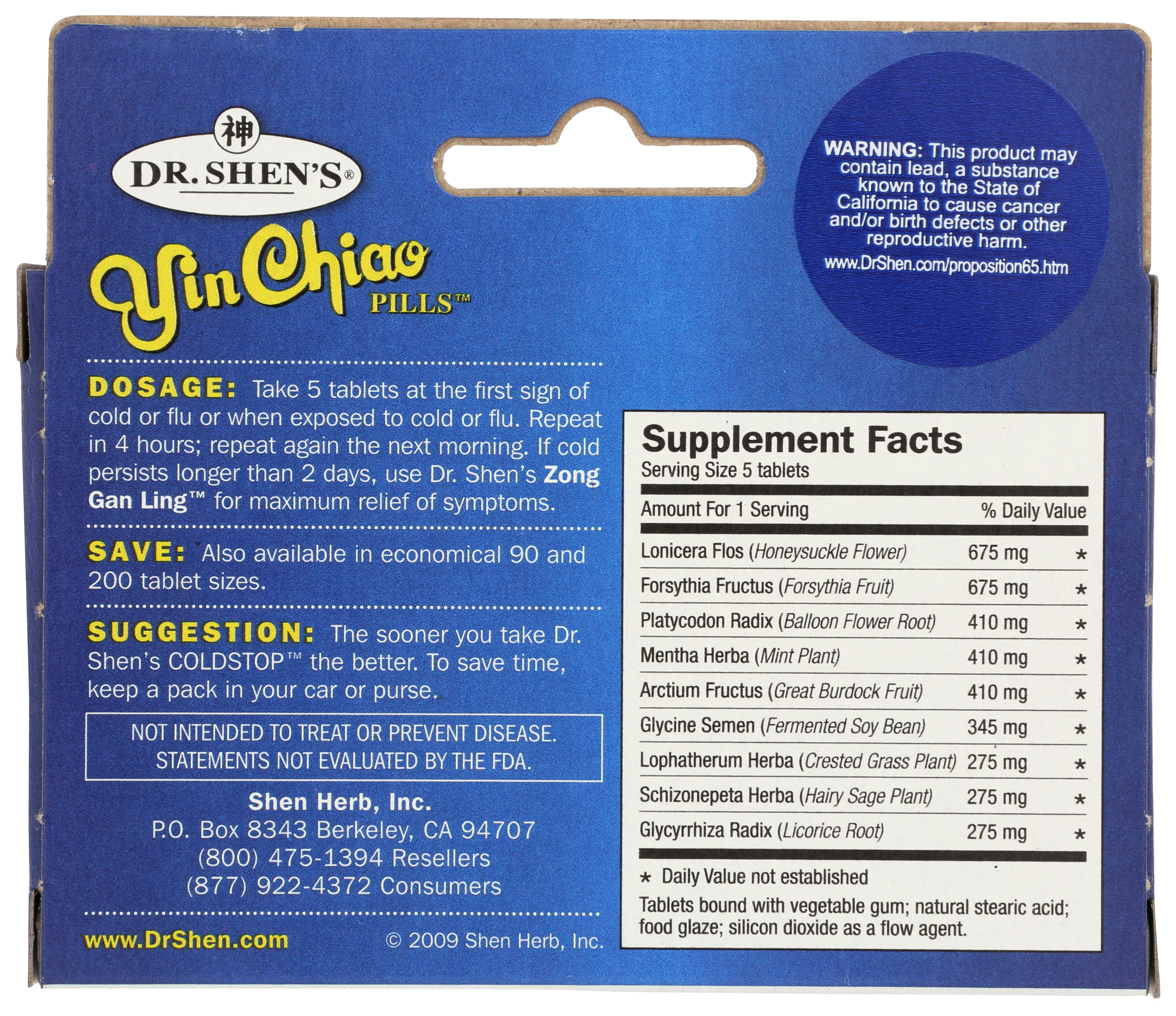 Dr. Shen'S Coldstop 15 Herbal Tablets Cold Stop Supplement 200 Tablet