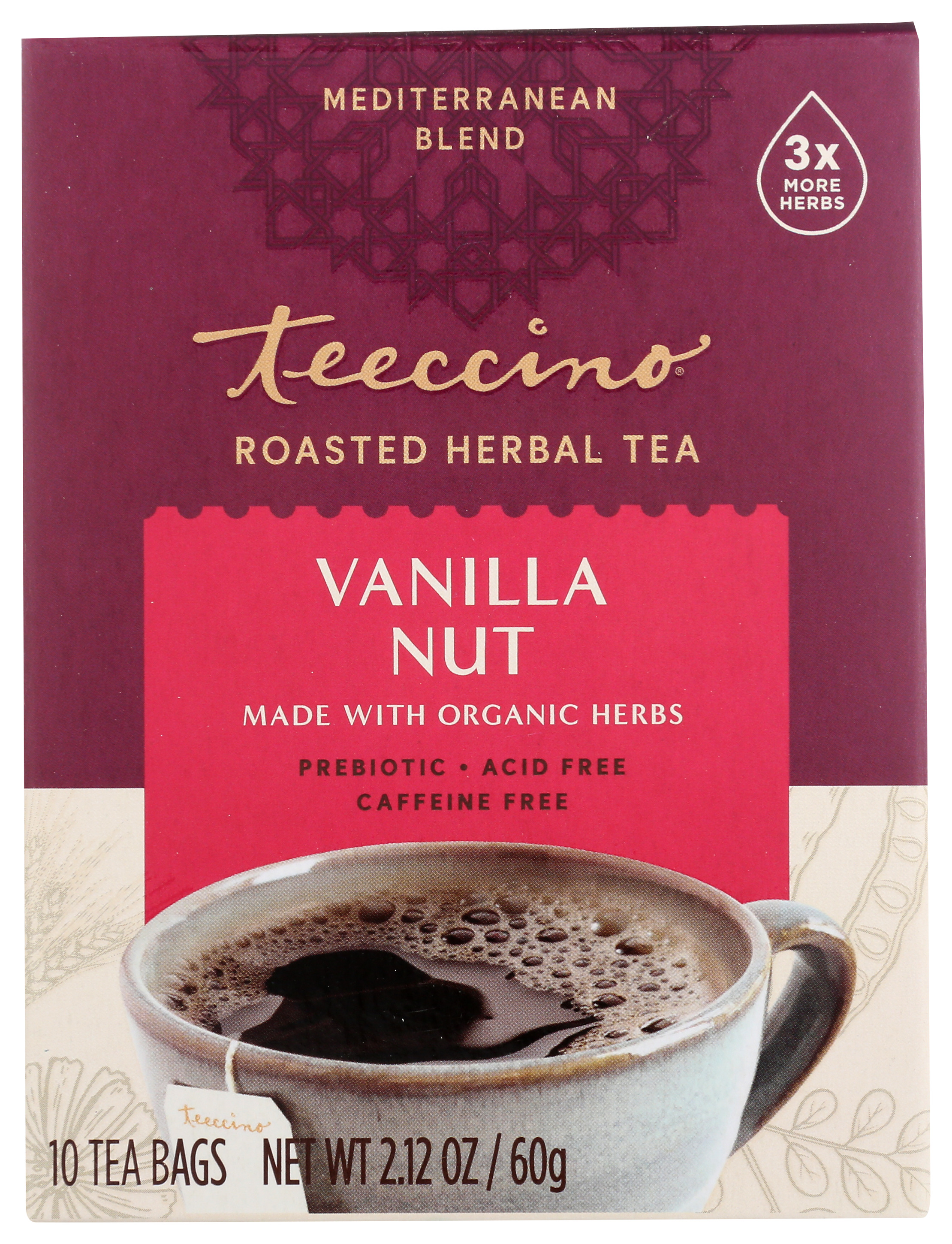 Teeccino Vanilla Nut Roasted Herbal Tea 10 Bags Coffee