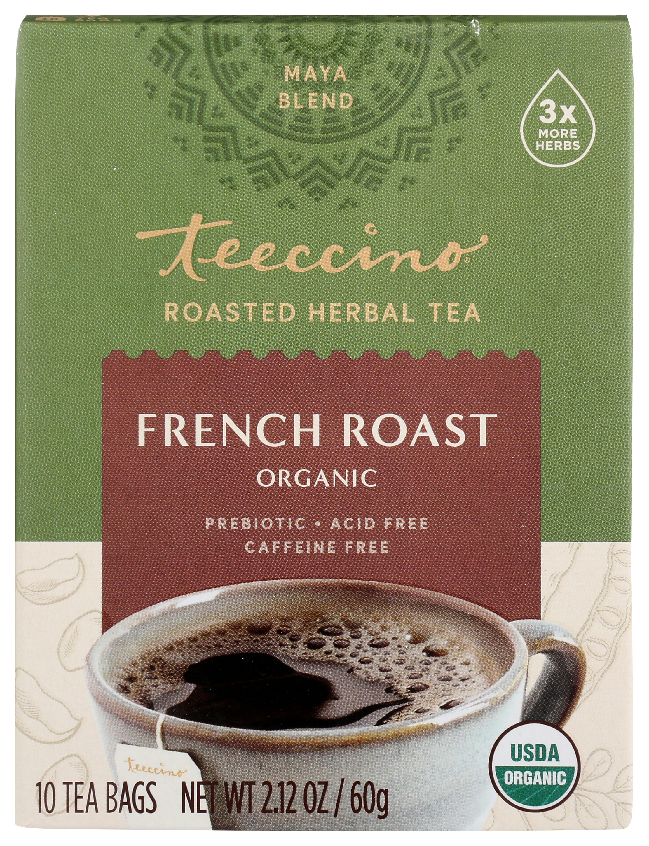 Teeccino French Roast Organic Roasted Herbal Tea 10 Bags Coffee Seeds