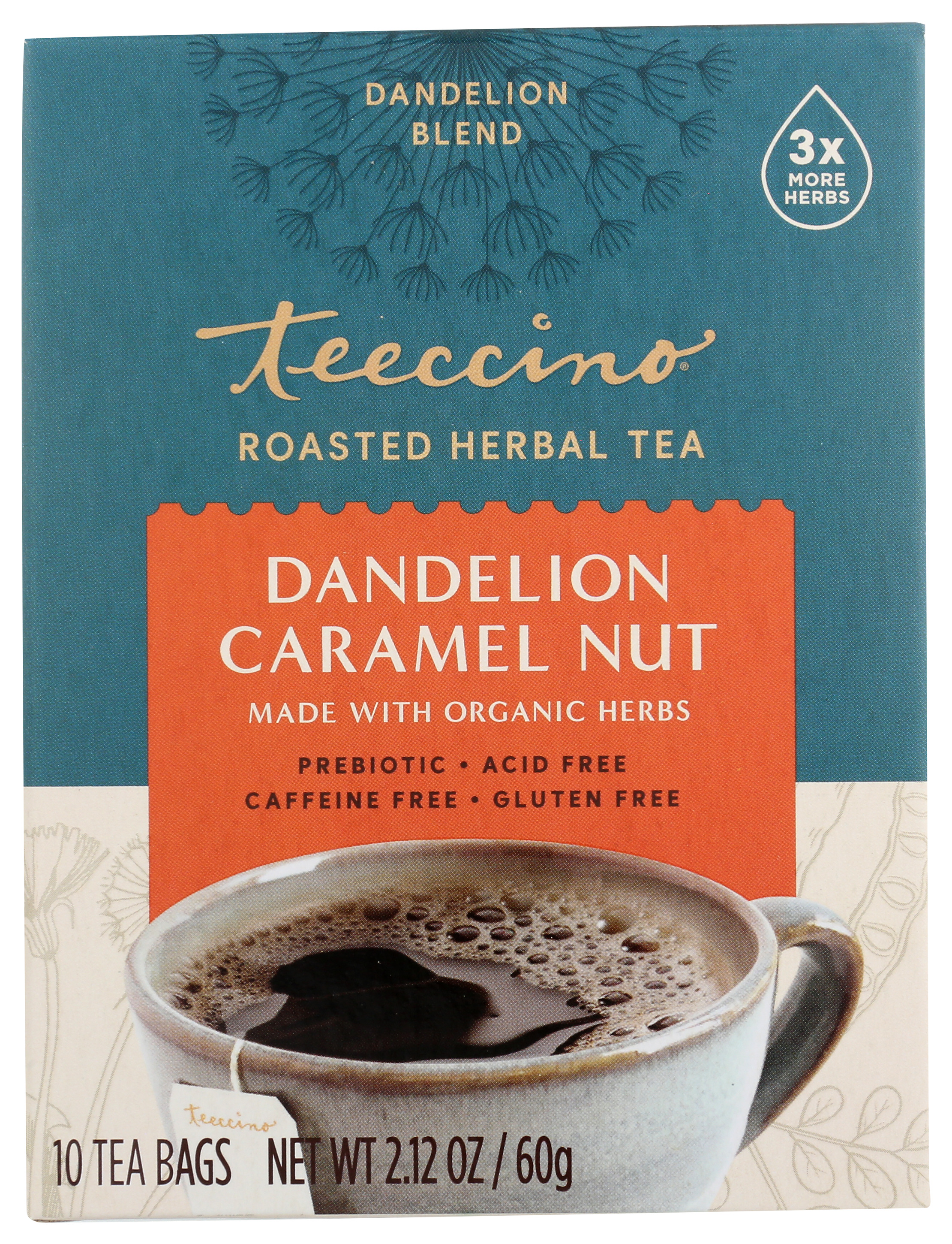 Teeccino Roasted Herbal Tea Dandelion Caramel Nut 10 Bags