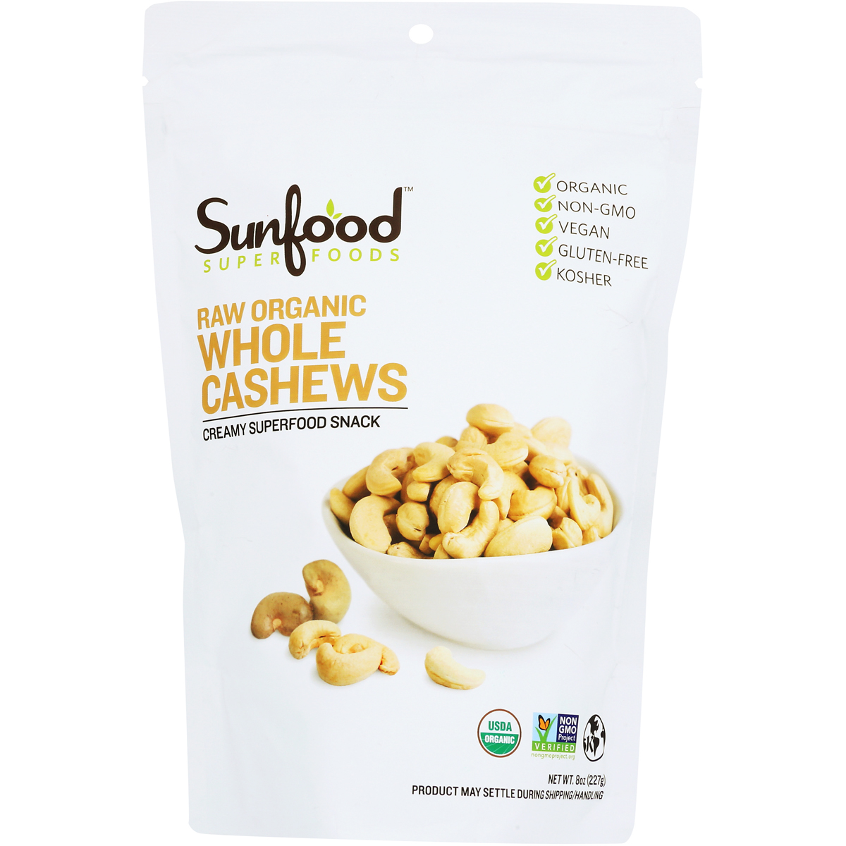 Sunfood Raw Organic Whole Cashews 8 Oz