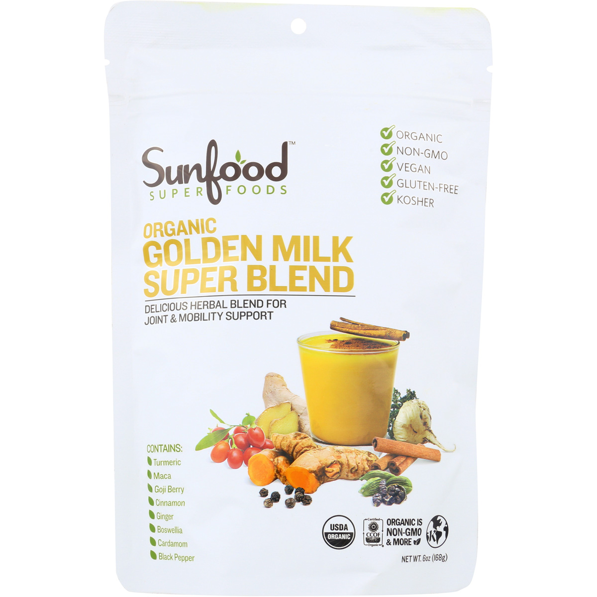 Organic Golden Milk Super Blend Herbal Mix By Sunfood 6 Oz