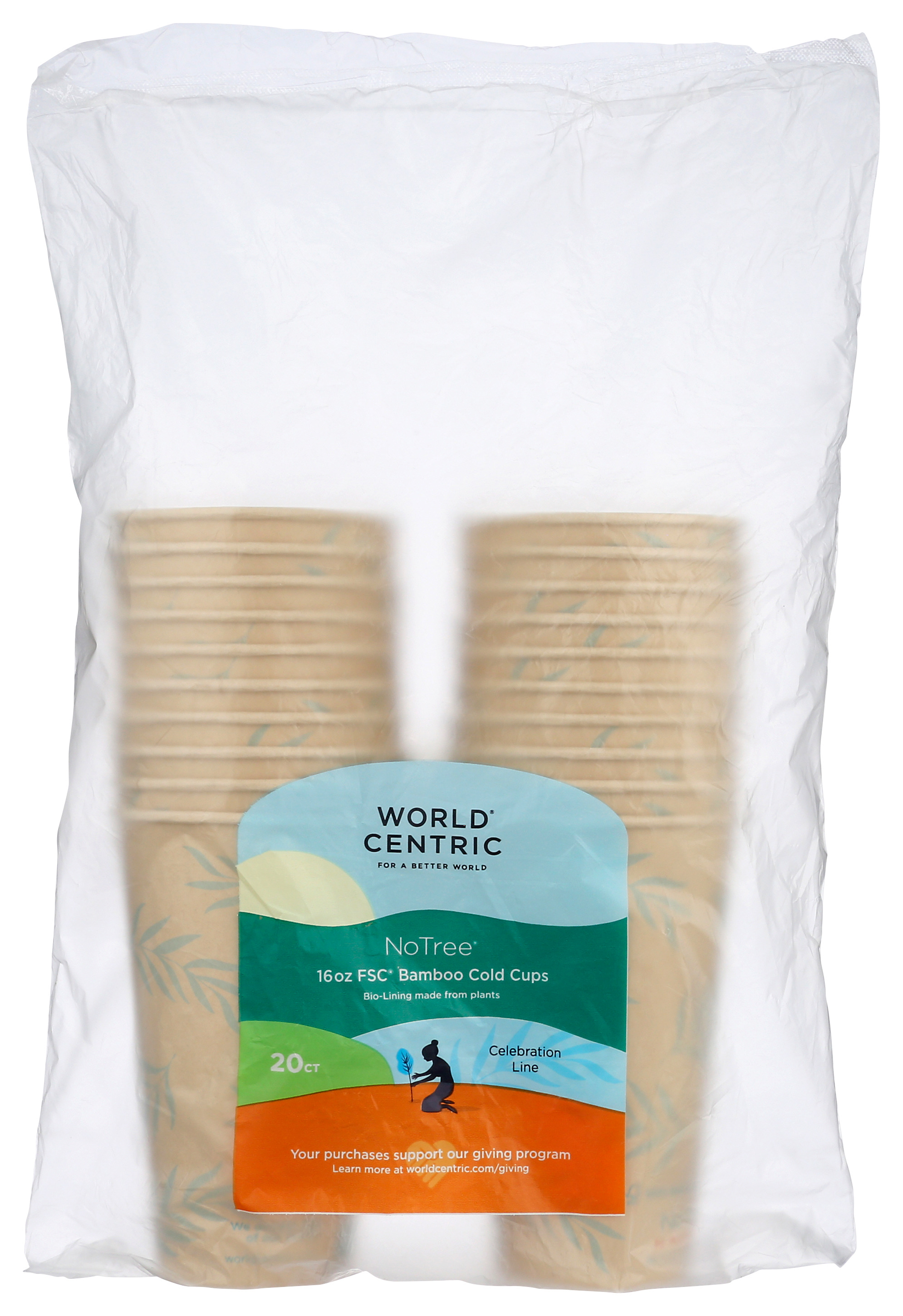 Notree World Centric 16Oz Bamboo Disposable Cold Cups 20 Ct