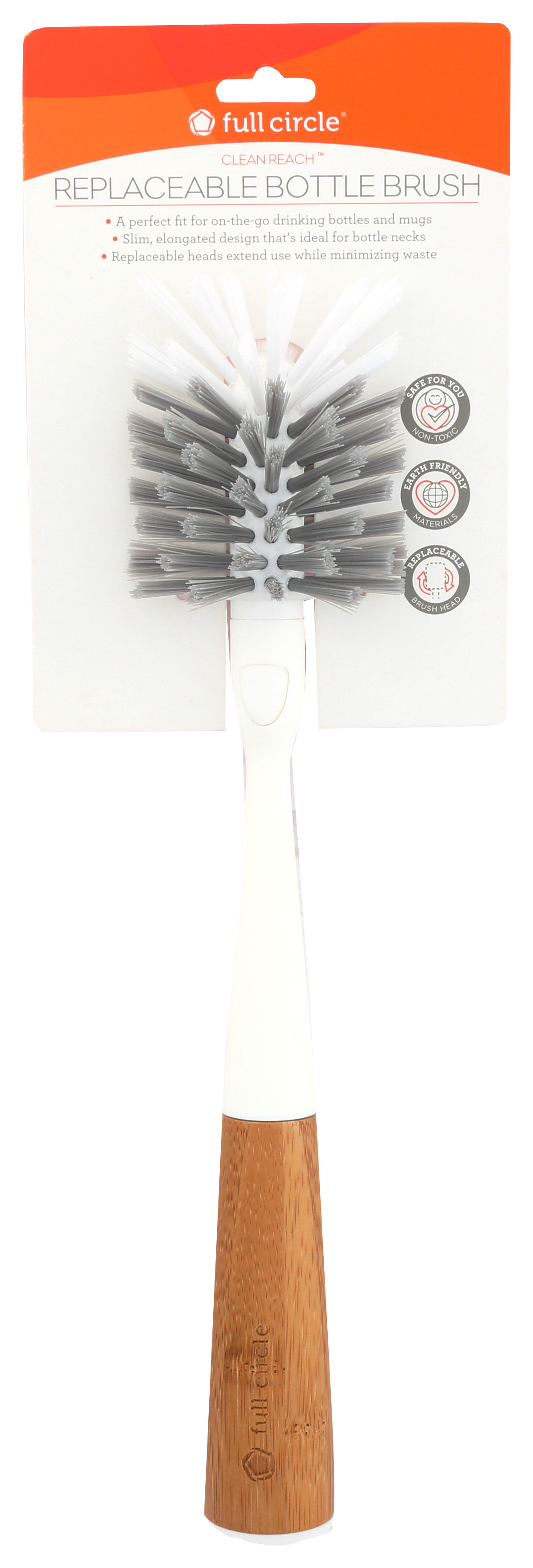 Full Circle Clean Reach Replaceable Bottle Brush Head White