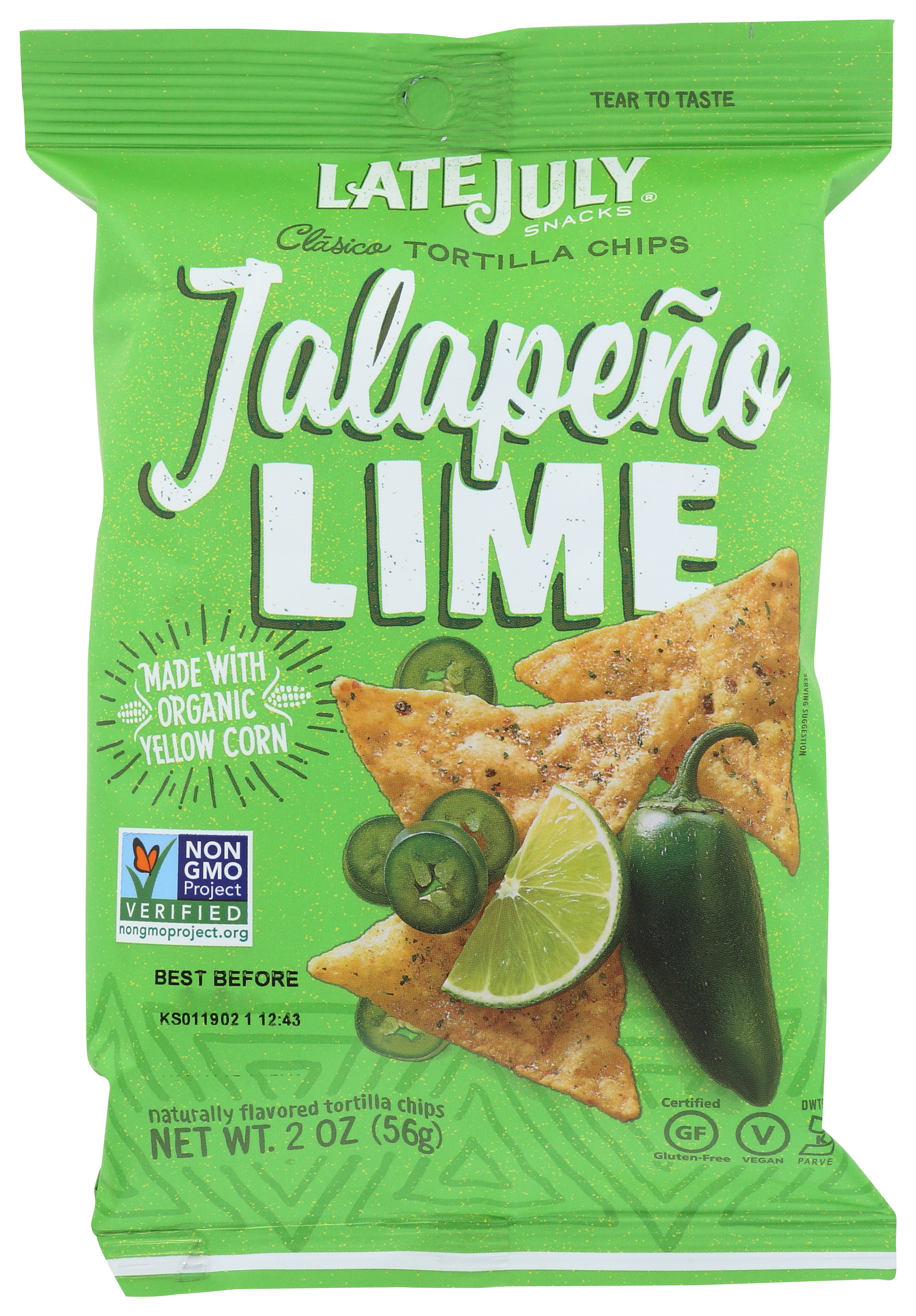 Jalapeno Lime Tortilla Chips By Late July Snacks 2 Oz