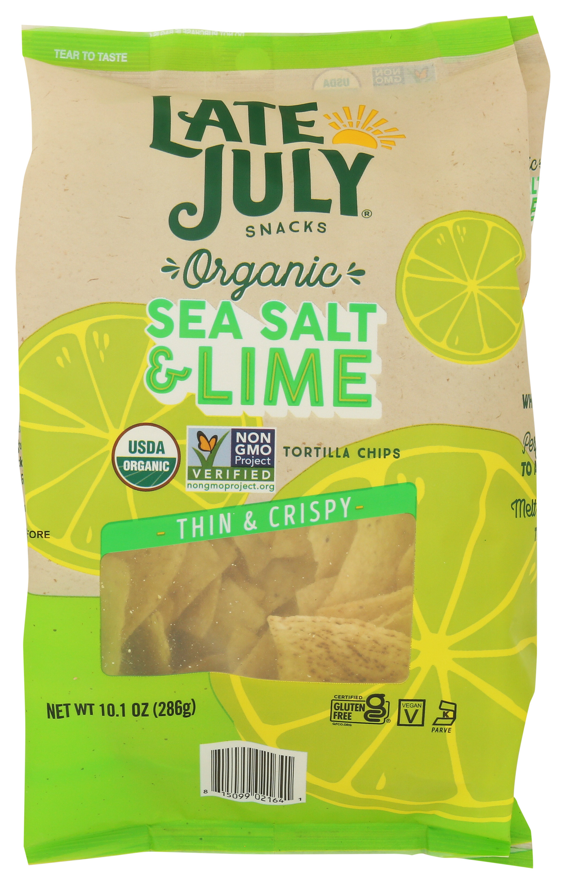 Organic Sea Salt Lime Thin Crispy Tortilla Chips 10.1 Oz By Late July