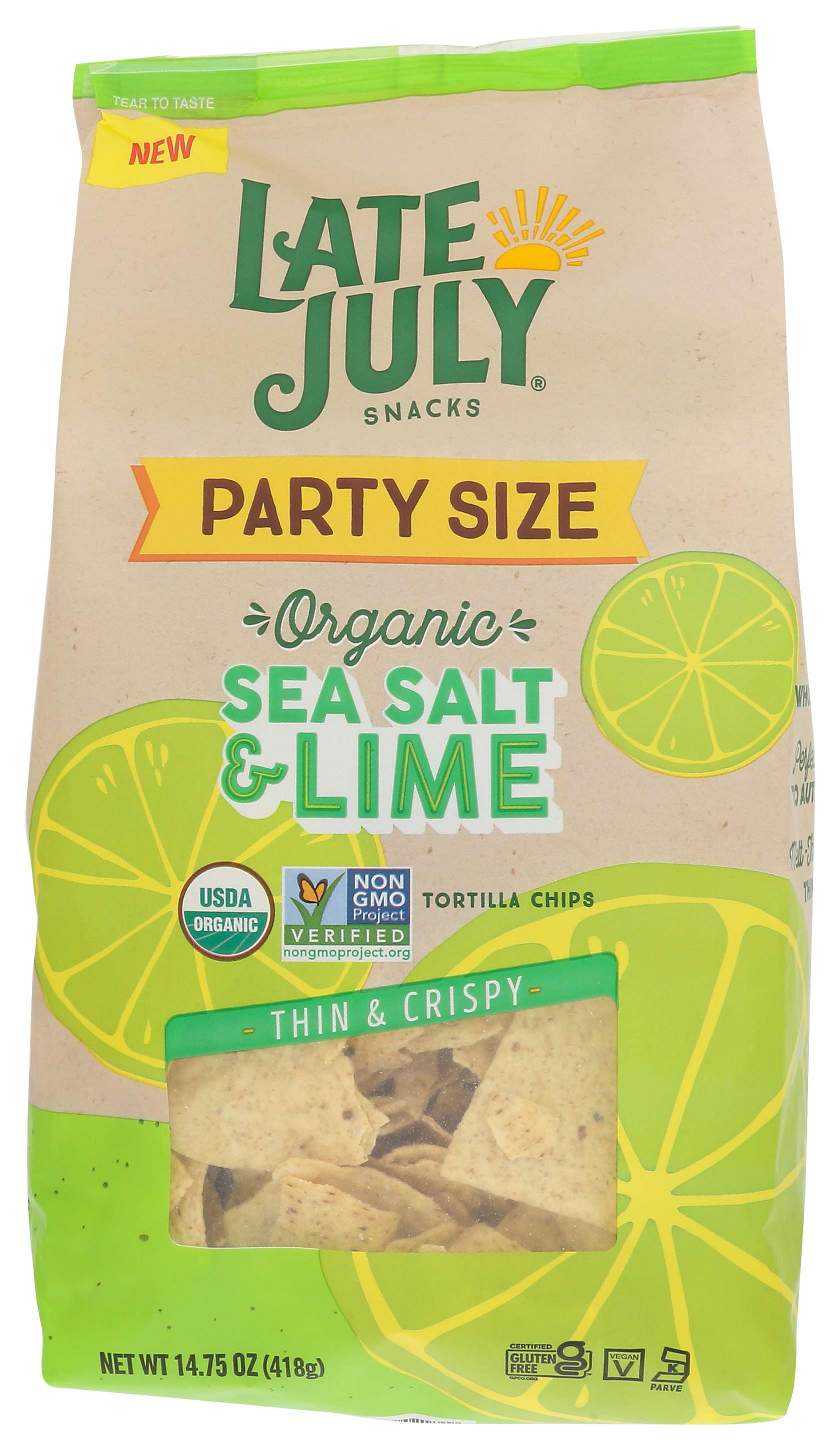 Party Size Late July Organic Sea Salt Lime Thin Crispy Tortilla Chips