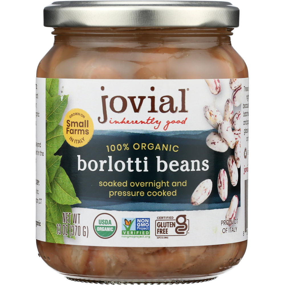 Jovial Organic Borlotti Beans 13 Oz Jar 7 Grams