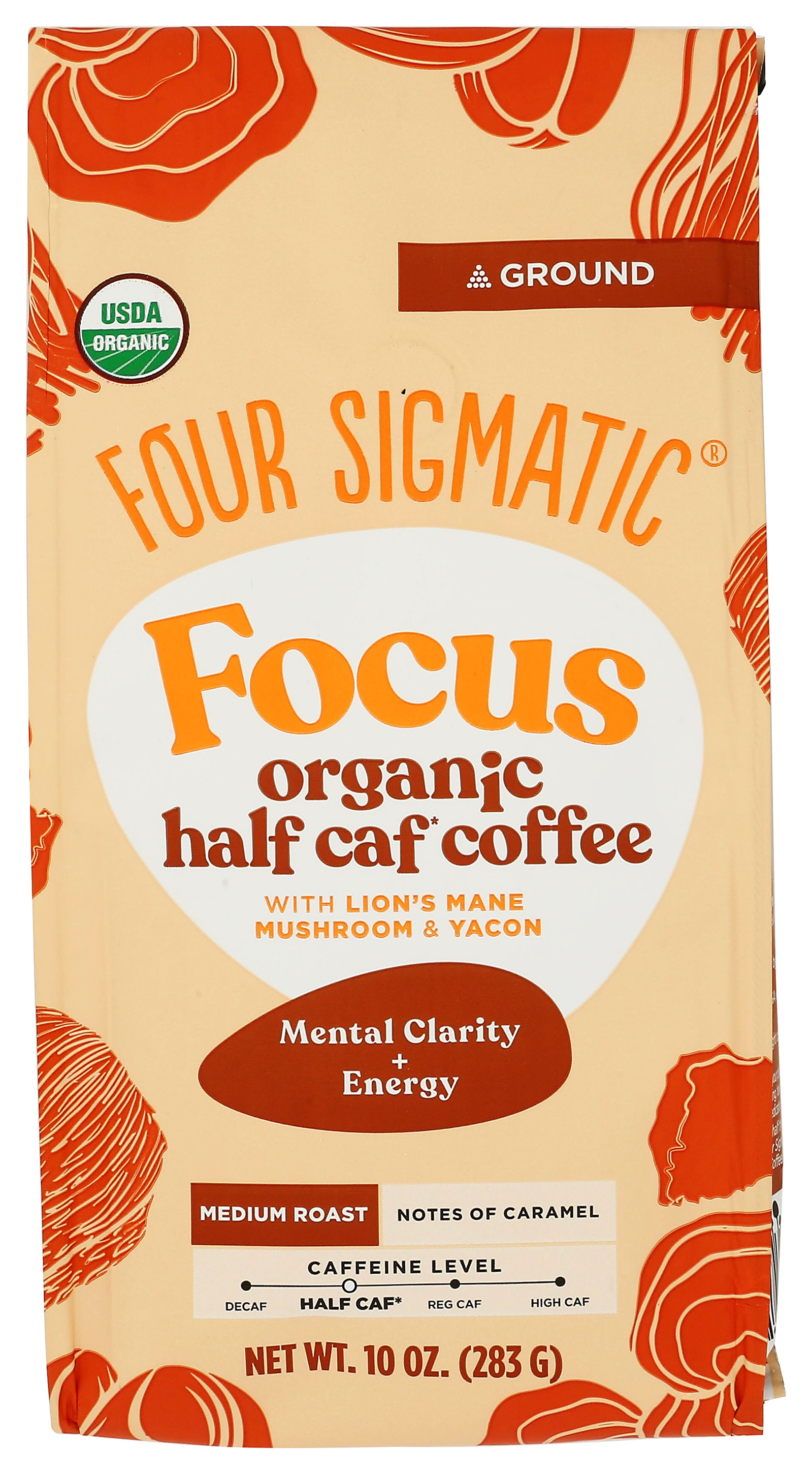 Four Sigmatic Half Caf Focus Organic Ground Coffee 10 Oz