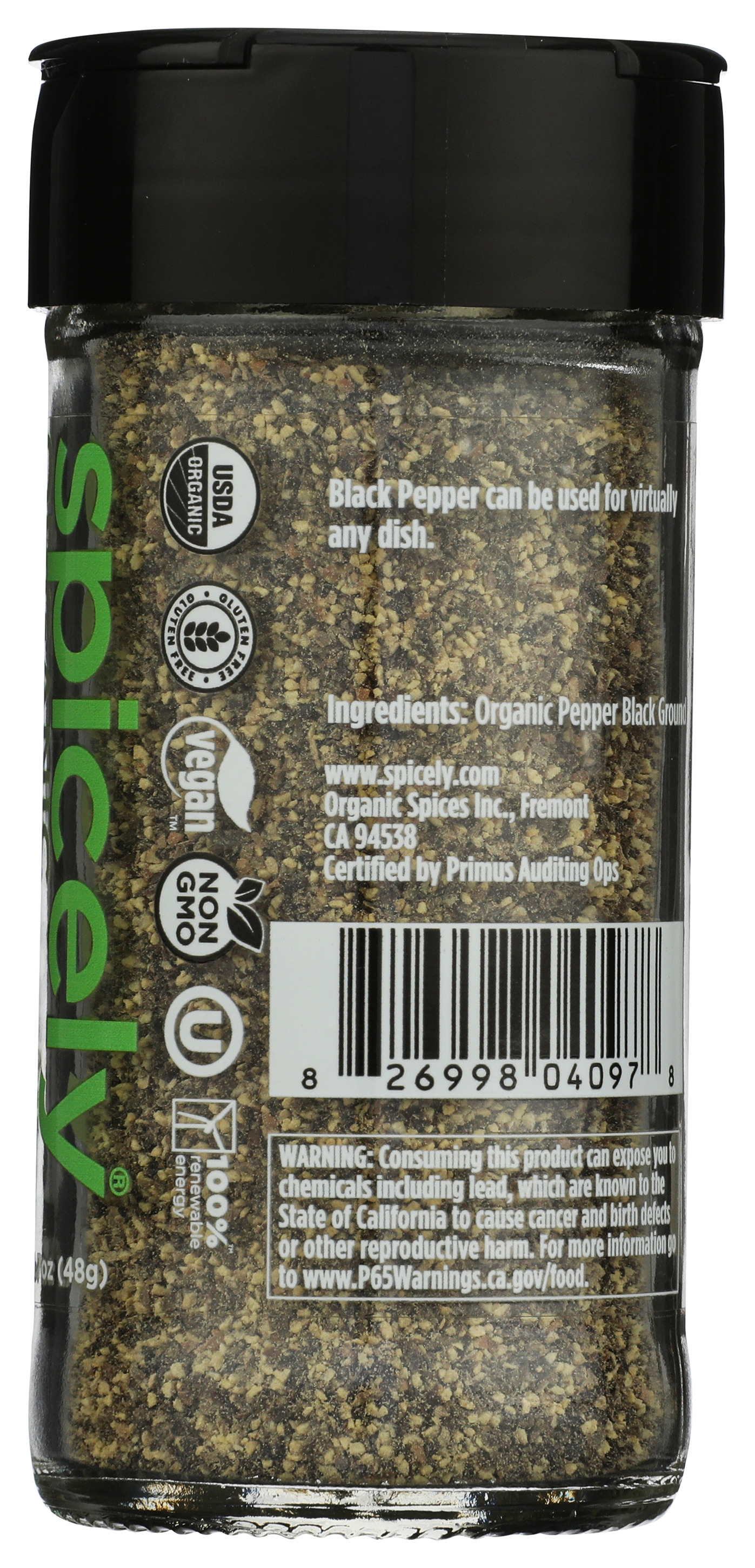 Spicely Organic Ground Black Pepper 1.7 Oz