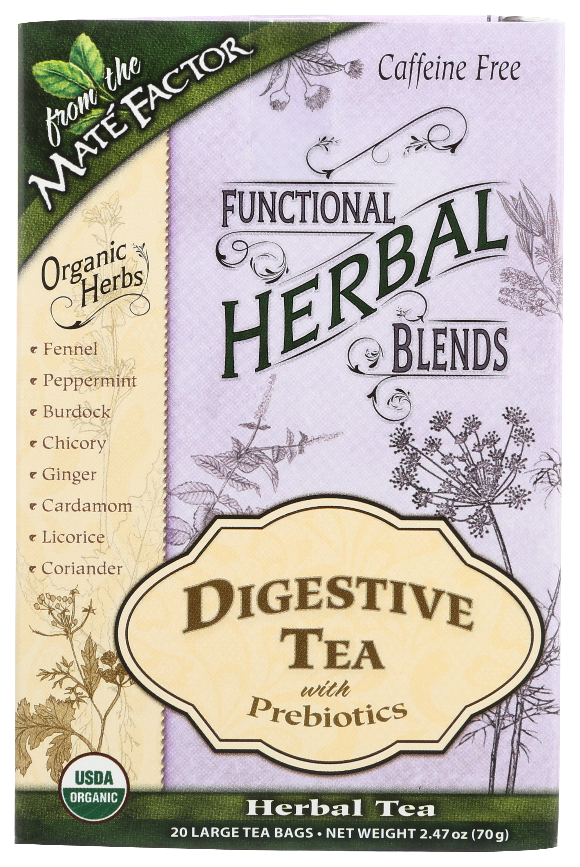 Mate Factor Digestive Tea Bags With Prebiotics 20 Count