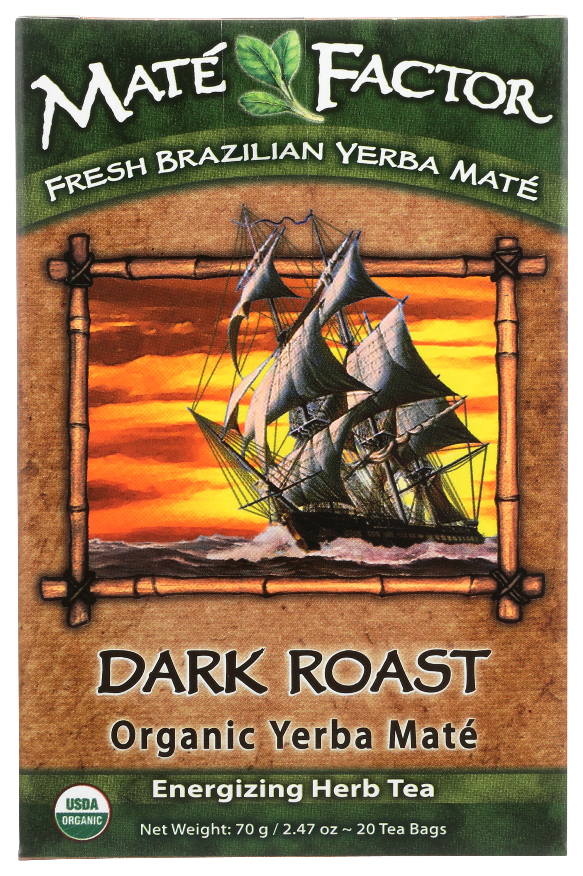 Mate Factor Dark Roast Organic Yerba Tea Bags 20 Count Bag