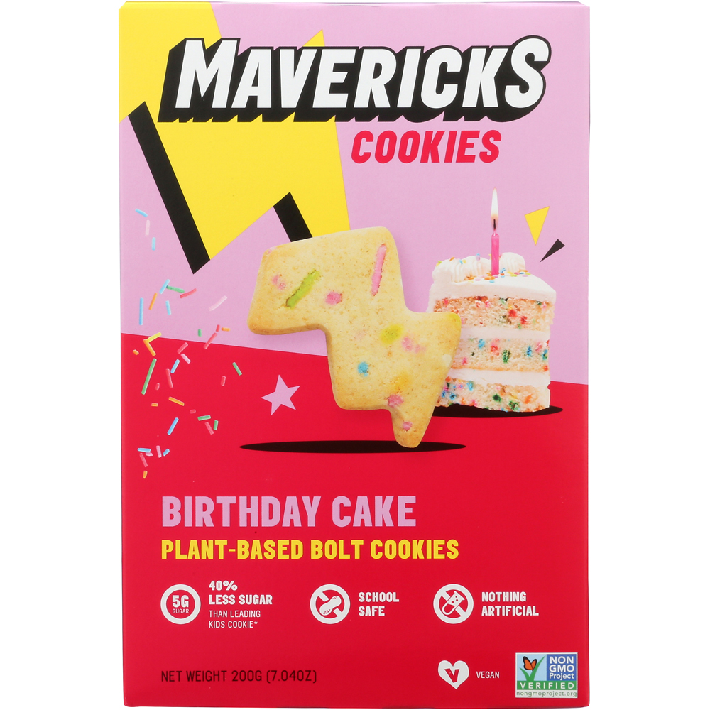 Mavericks Plant-Based Birthday Cake Bolt Cookies Snack Vegan 9G