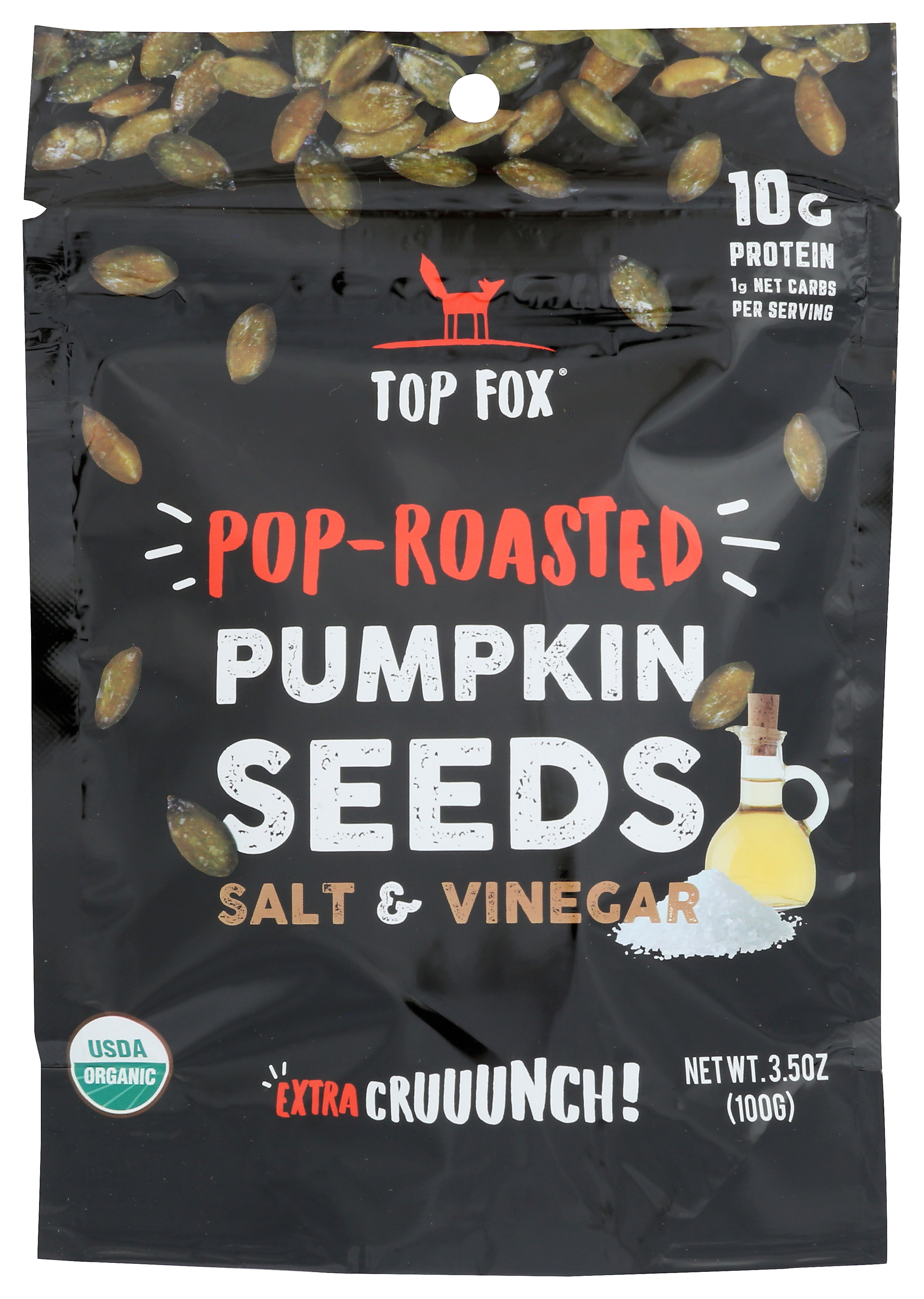 Top Fox Salt & Vinegar Pop Roasted Pumpkin Seeds Organic Protein Snack