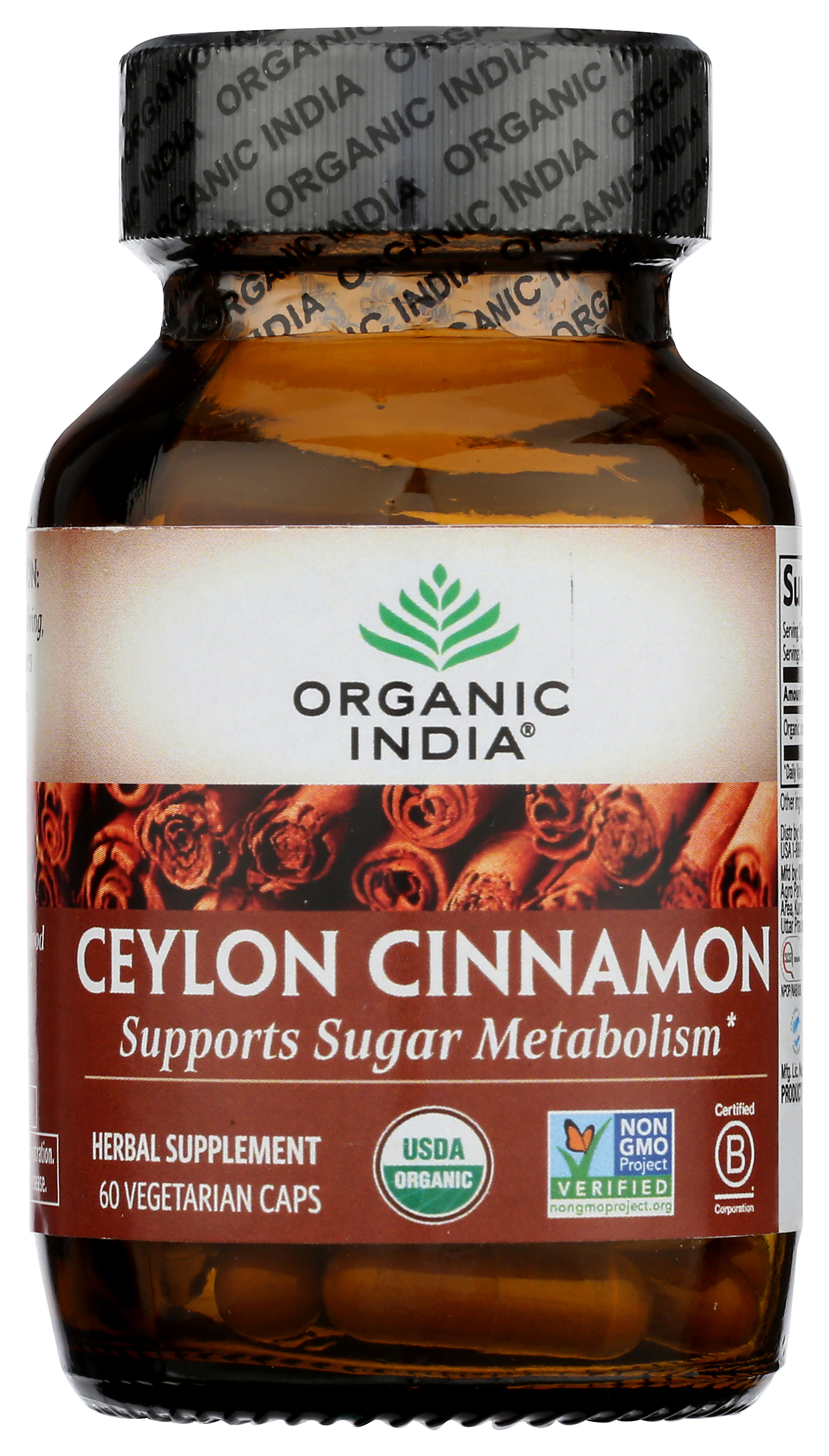 Organic India Ceylon Cinnamon Herbal Supplement 60 Vegetarian Caps